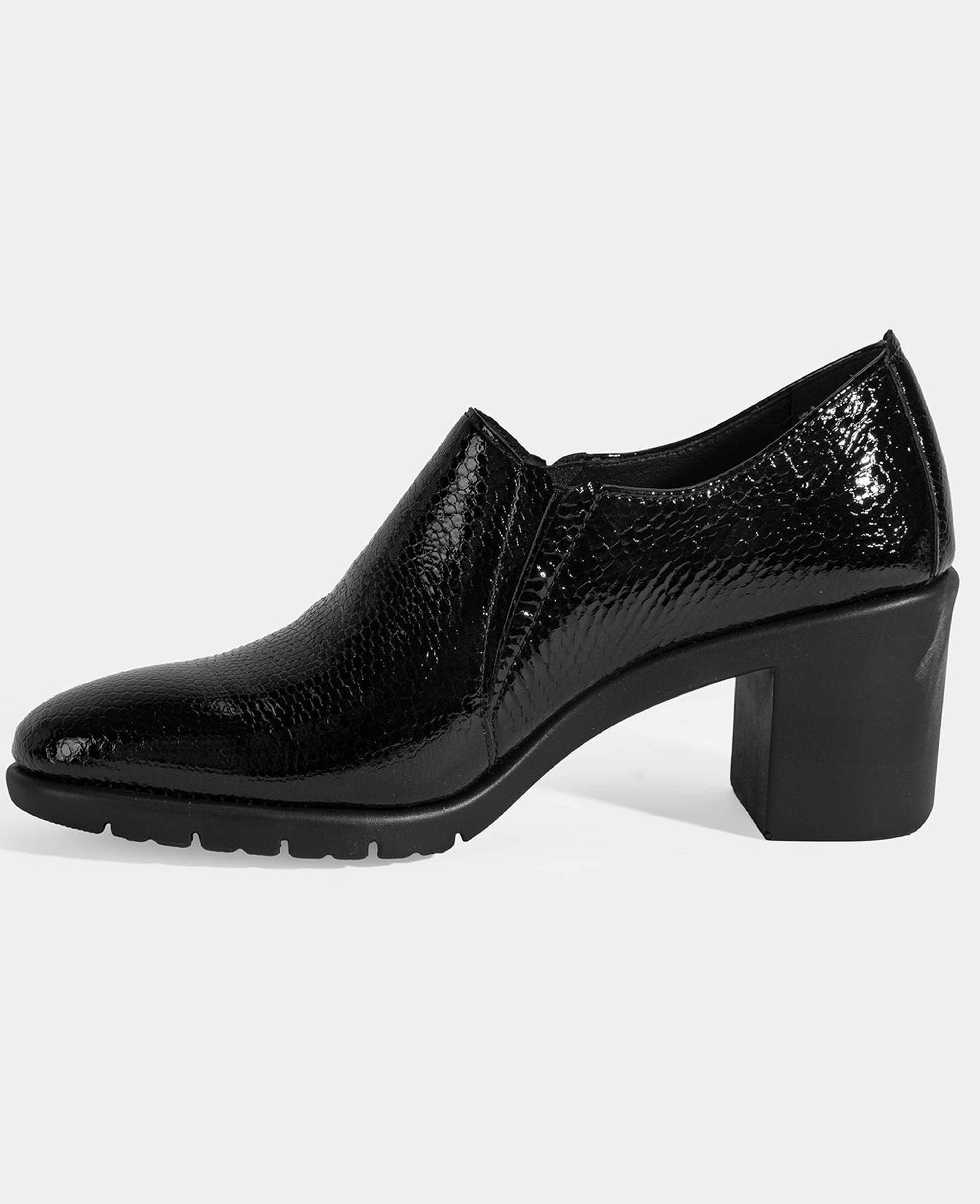 Kadın Siyah Kroko Baskılı DesaComfort Topuklu Deri Ayakkabı