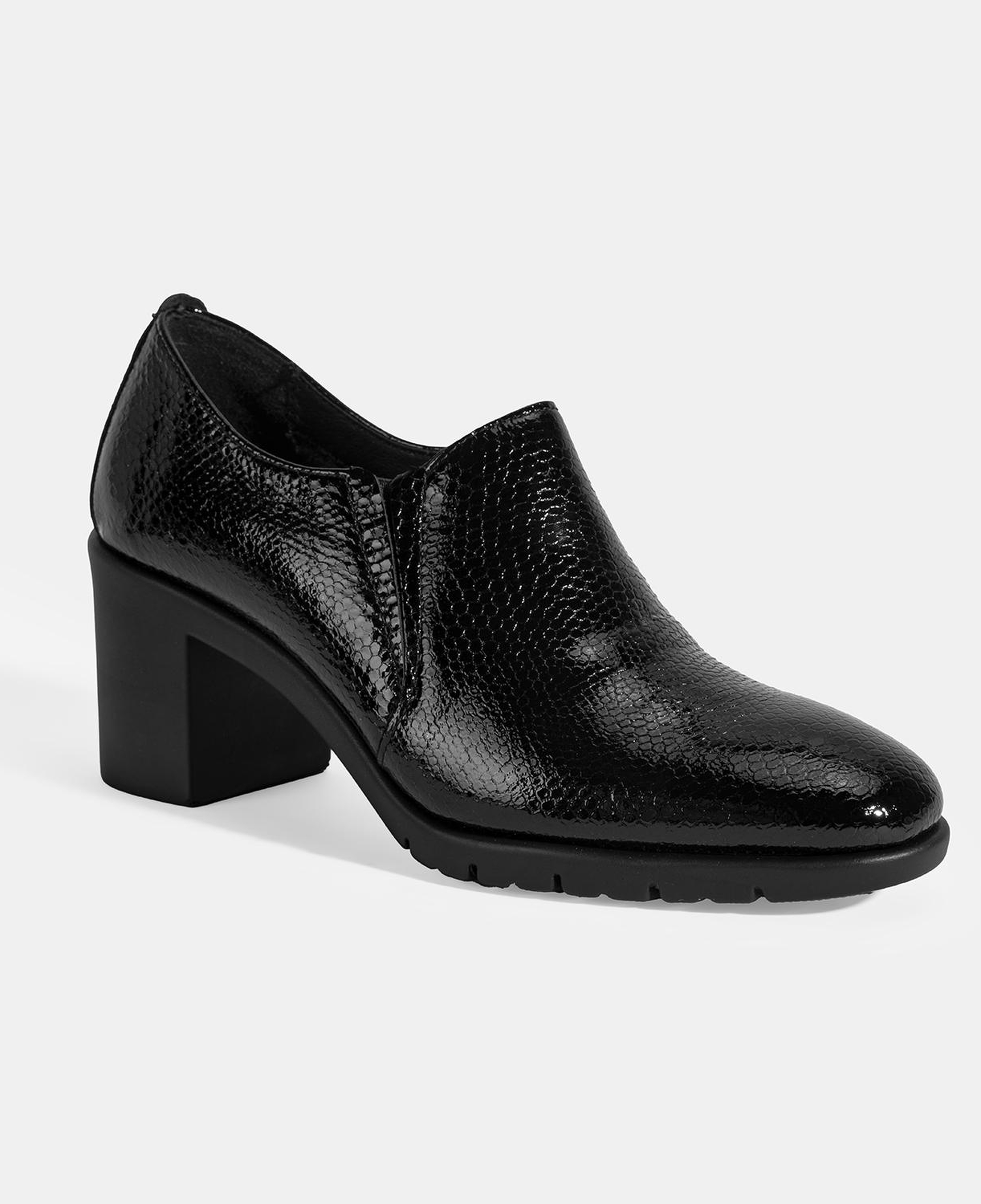 Kadın Siyah Kroko Baskılı DesaComfort Topuklu Deri Ayakkabı