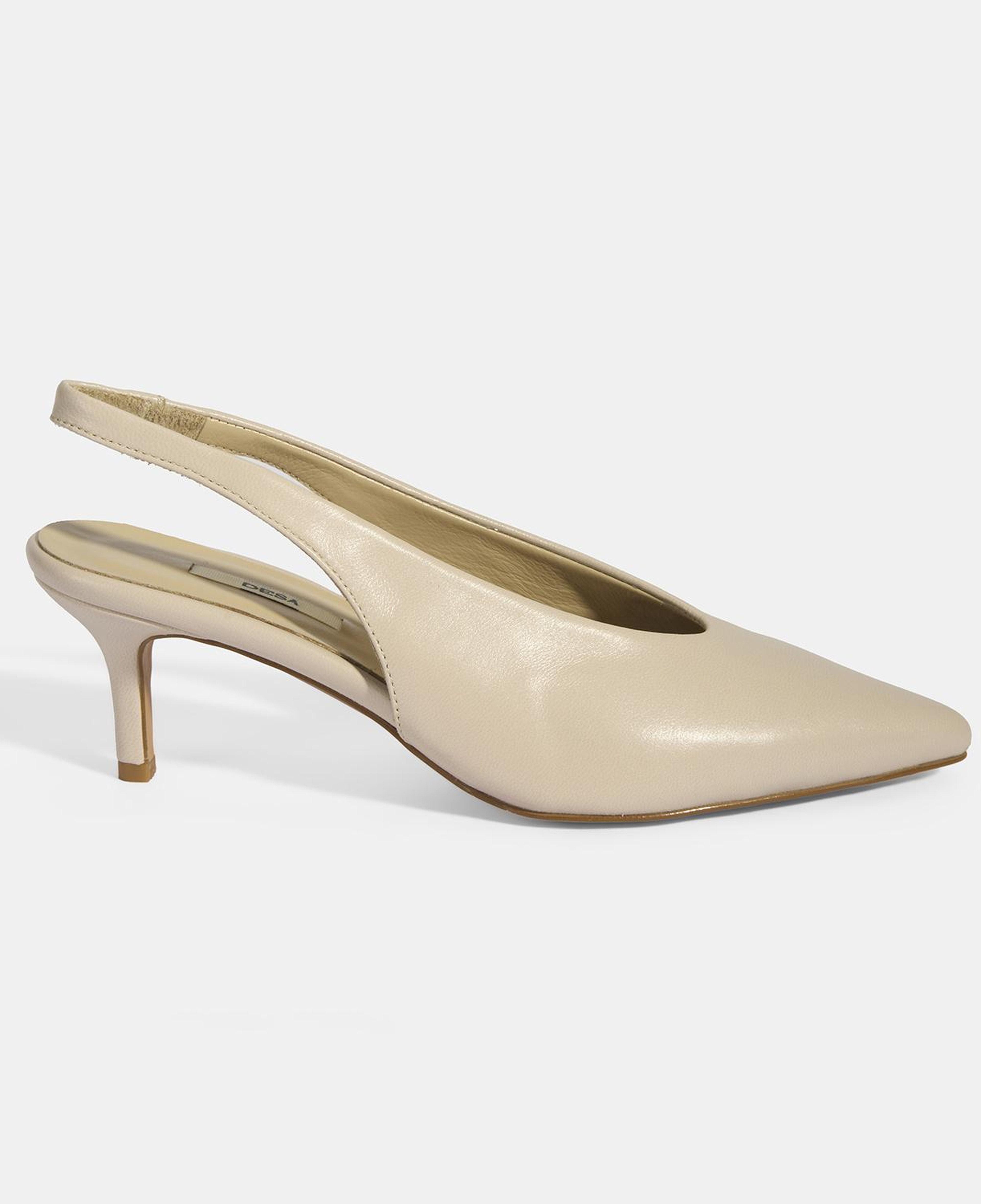 Kadın Krem Slingback Deri Topuklu Ayakkabı