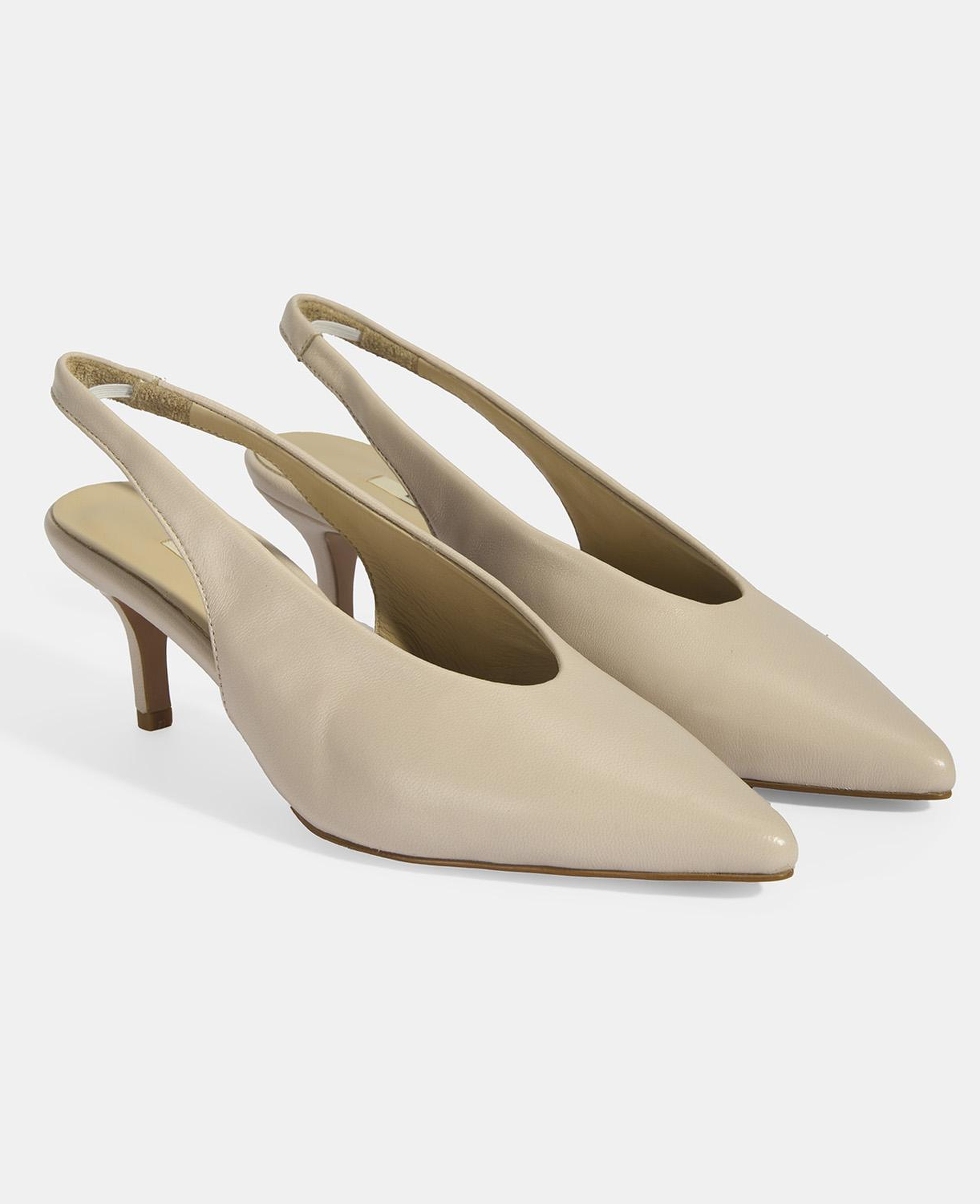 Kadın Krem Slingback Deri Topuklu Ayakkabı