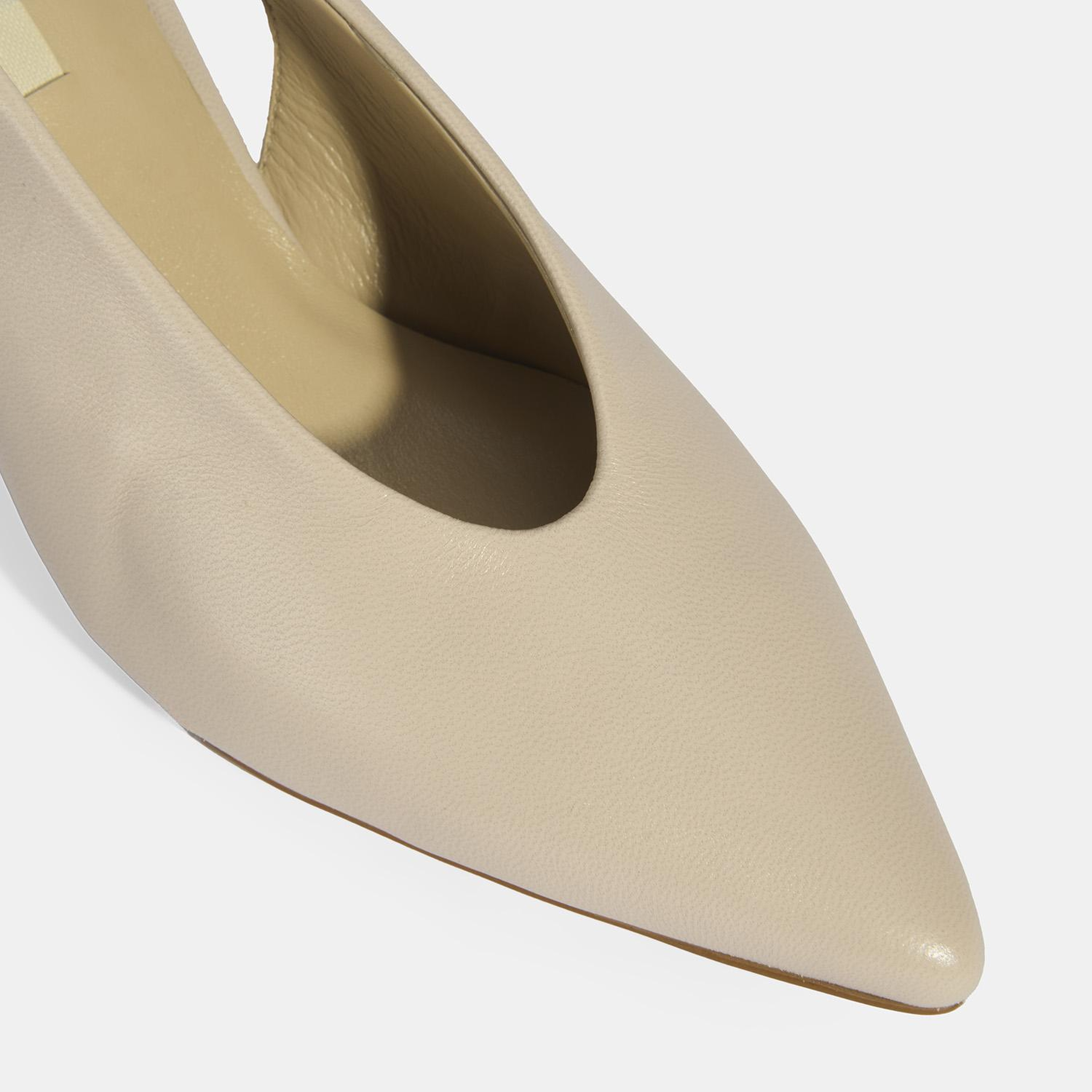 Kadın Krem Slingback Deri Topuklu Ayakkabı
