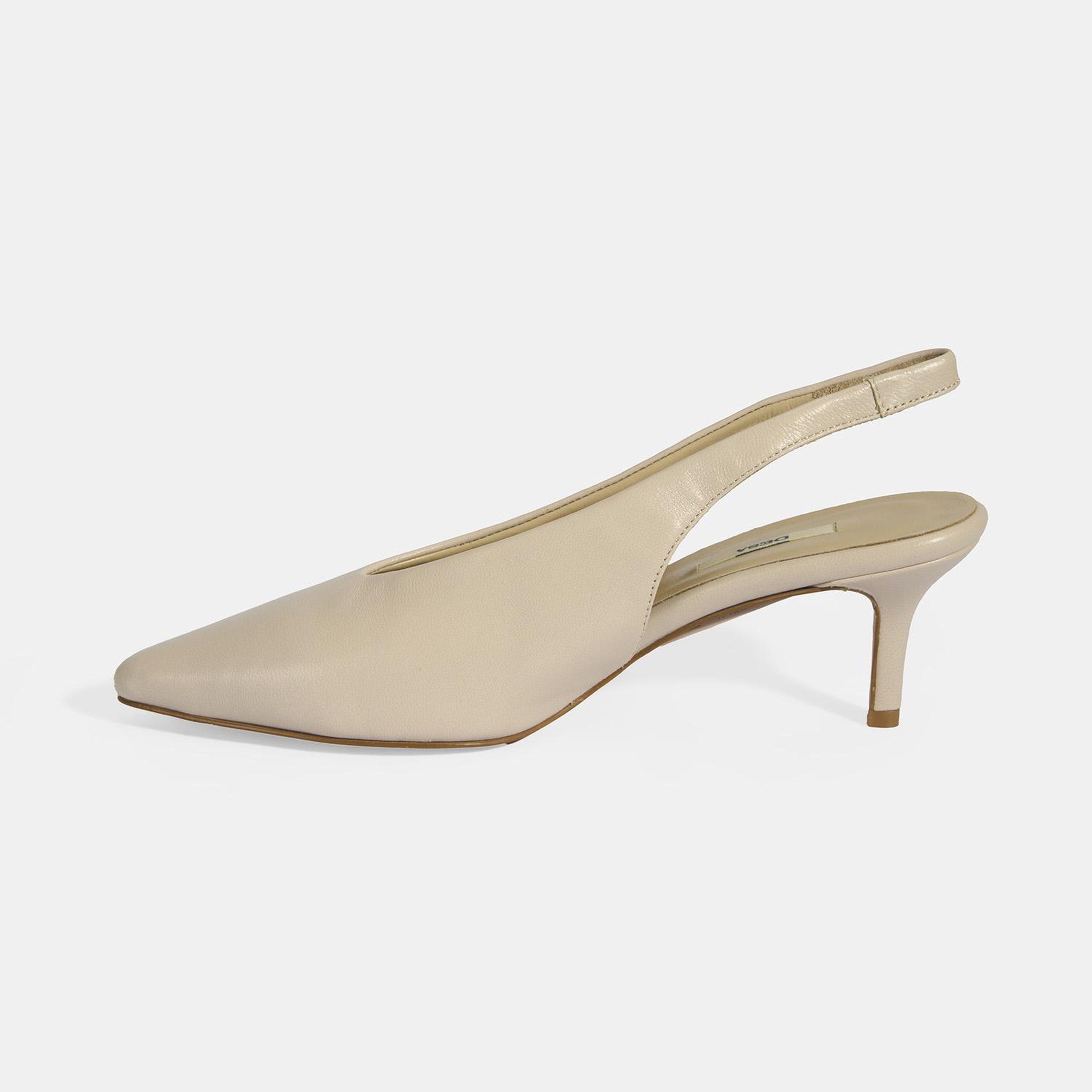 Kadın Krem Slingback Deri Topuklu Ayakkabı