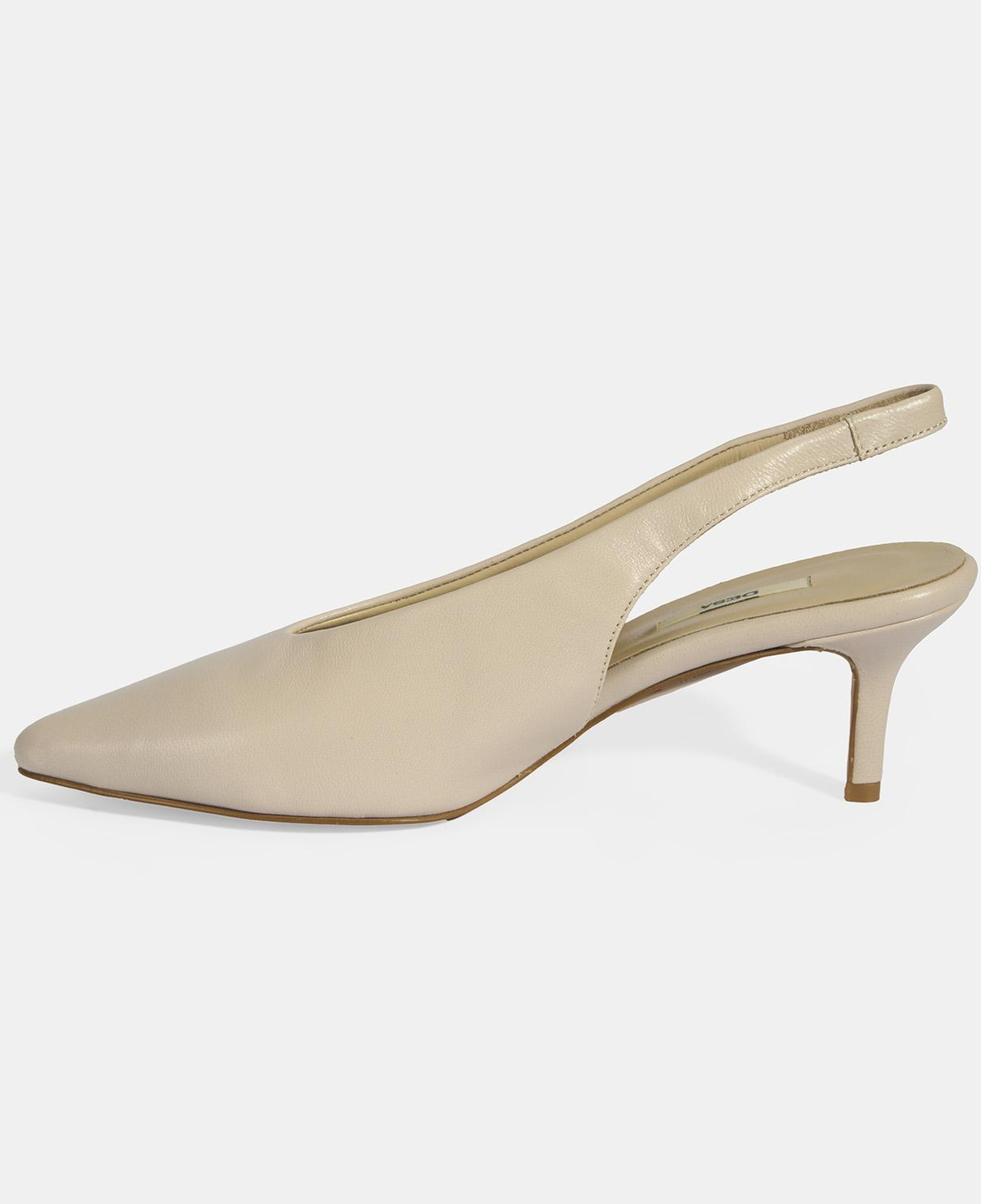 Kadın Krem Slingback Deri Topuklu Ayakkabı