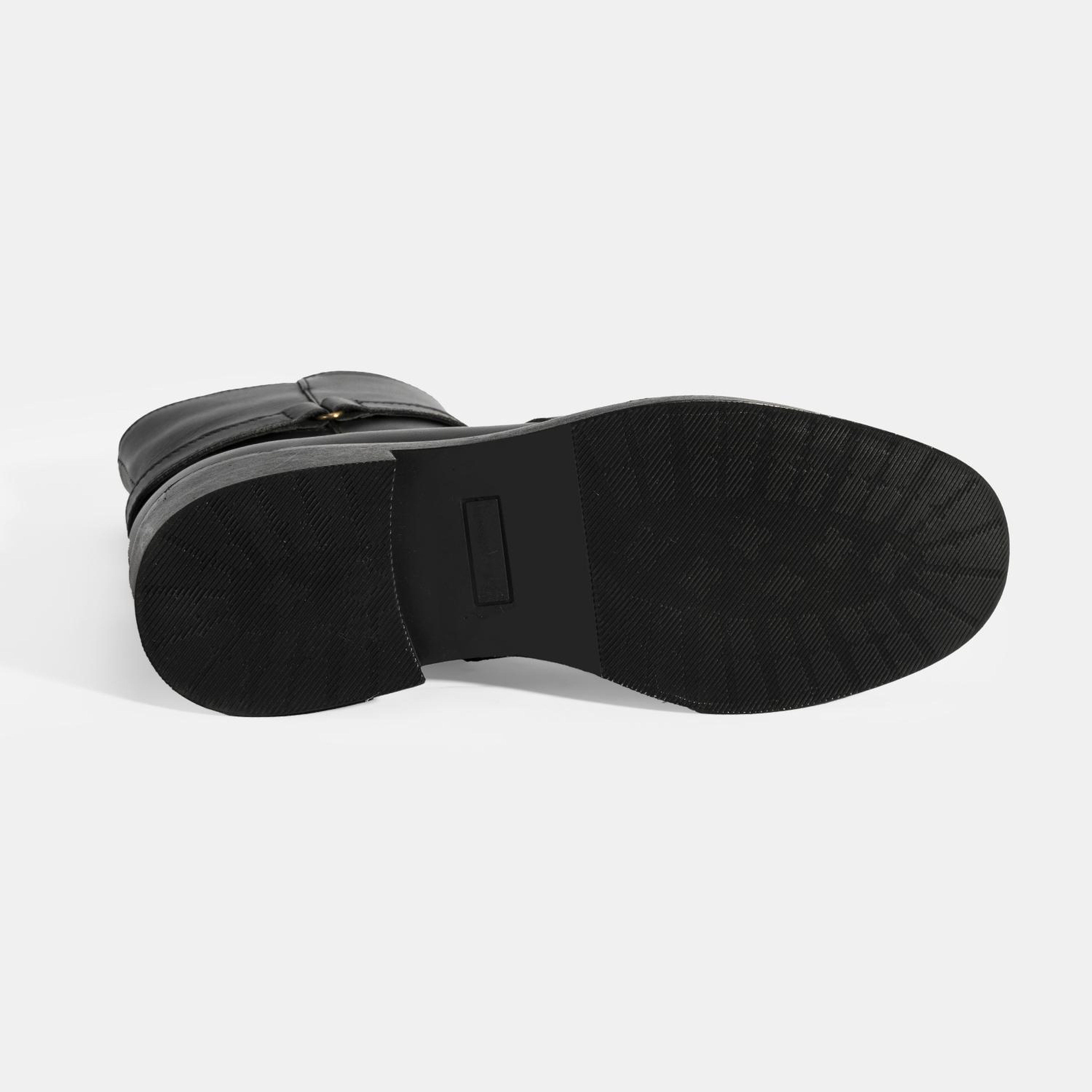 Kadın Siyah Metal Toka Detaylı Fermuarlı Deri Bot