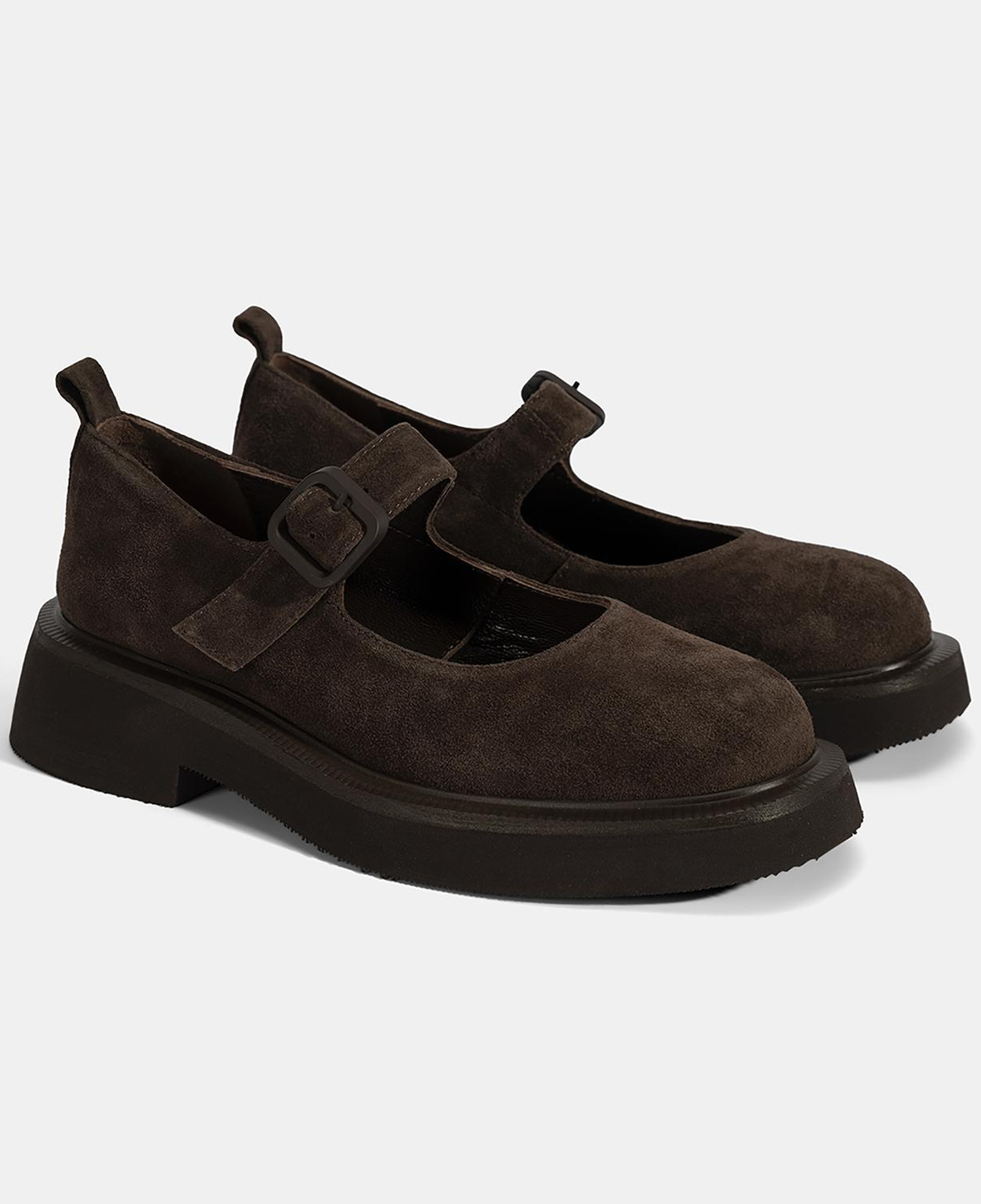 Kadın Kahve Ayarlanabilir Tokalı Mary Jane Süet Günlük Ayakkabı