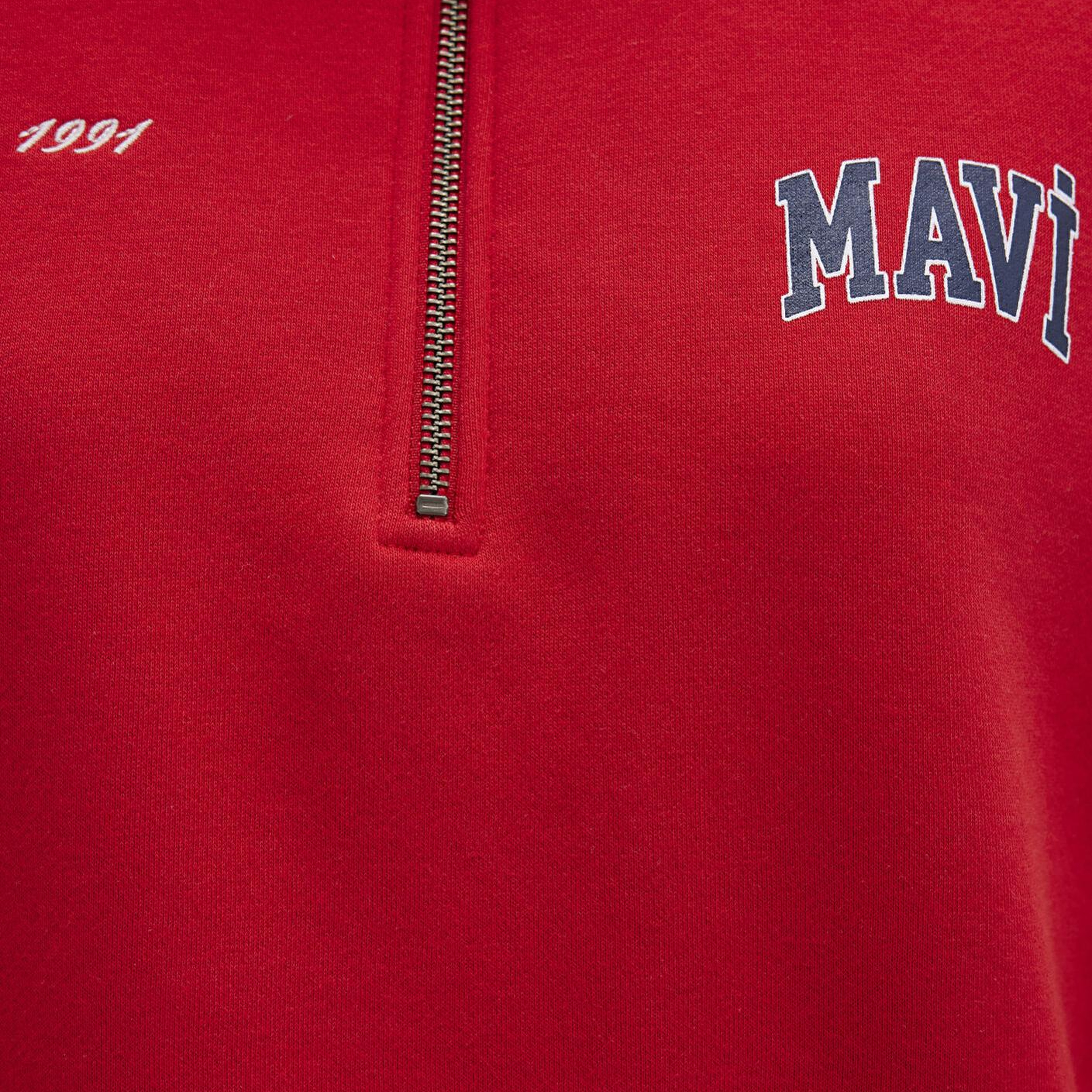 Mavi Mavi Logo Baskılı Yarı Fermuarlı Kırmızı Sweatshirt 1S10373-90742