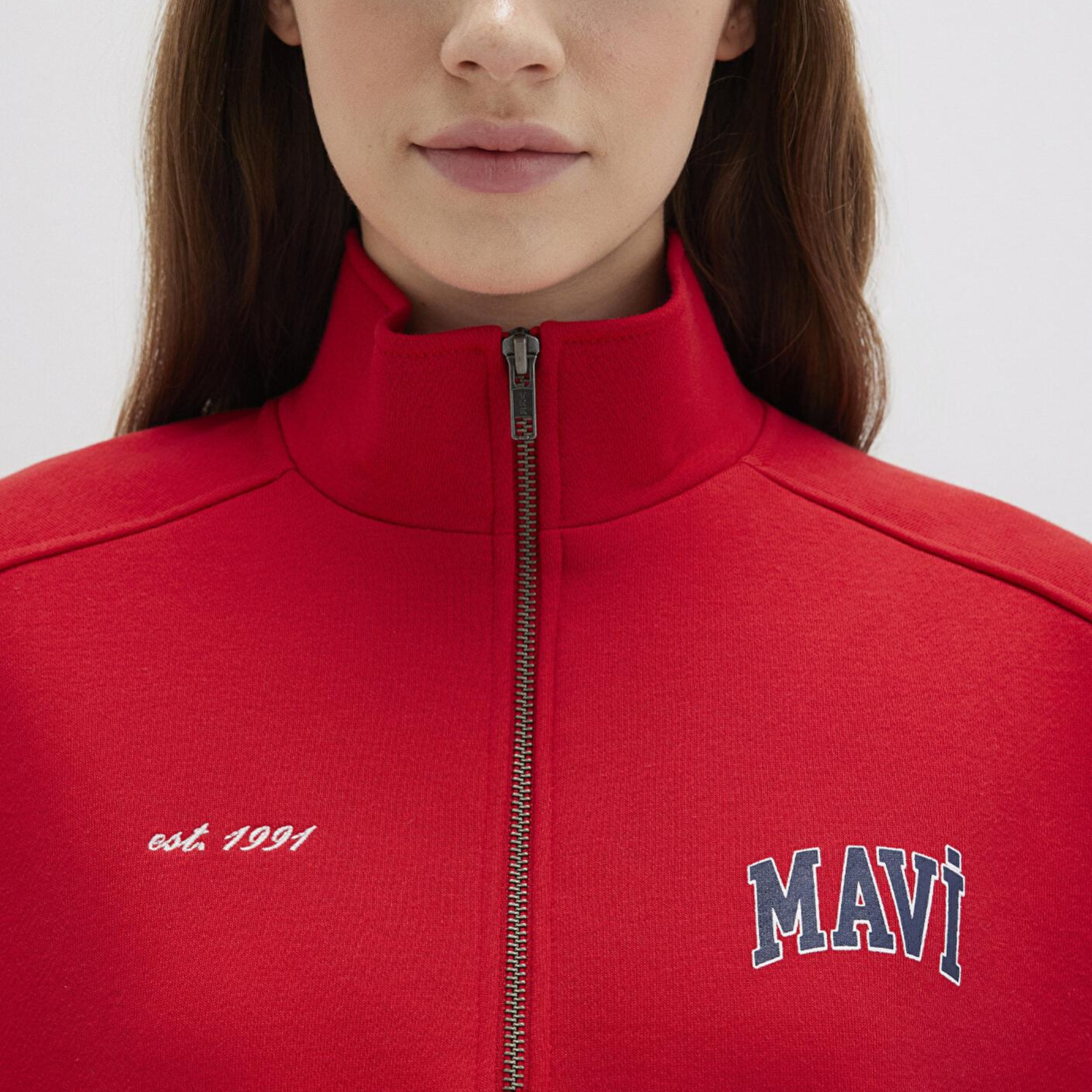 Mavi Mavi Logo Baskılı Yarı Fermuarlı Kırmızı Sweatshirt 1S10373-90742