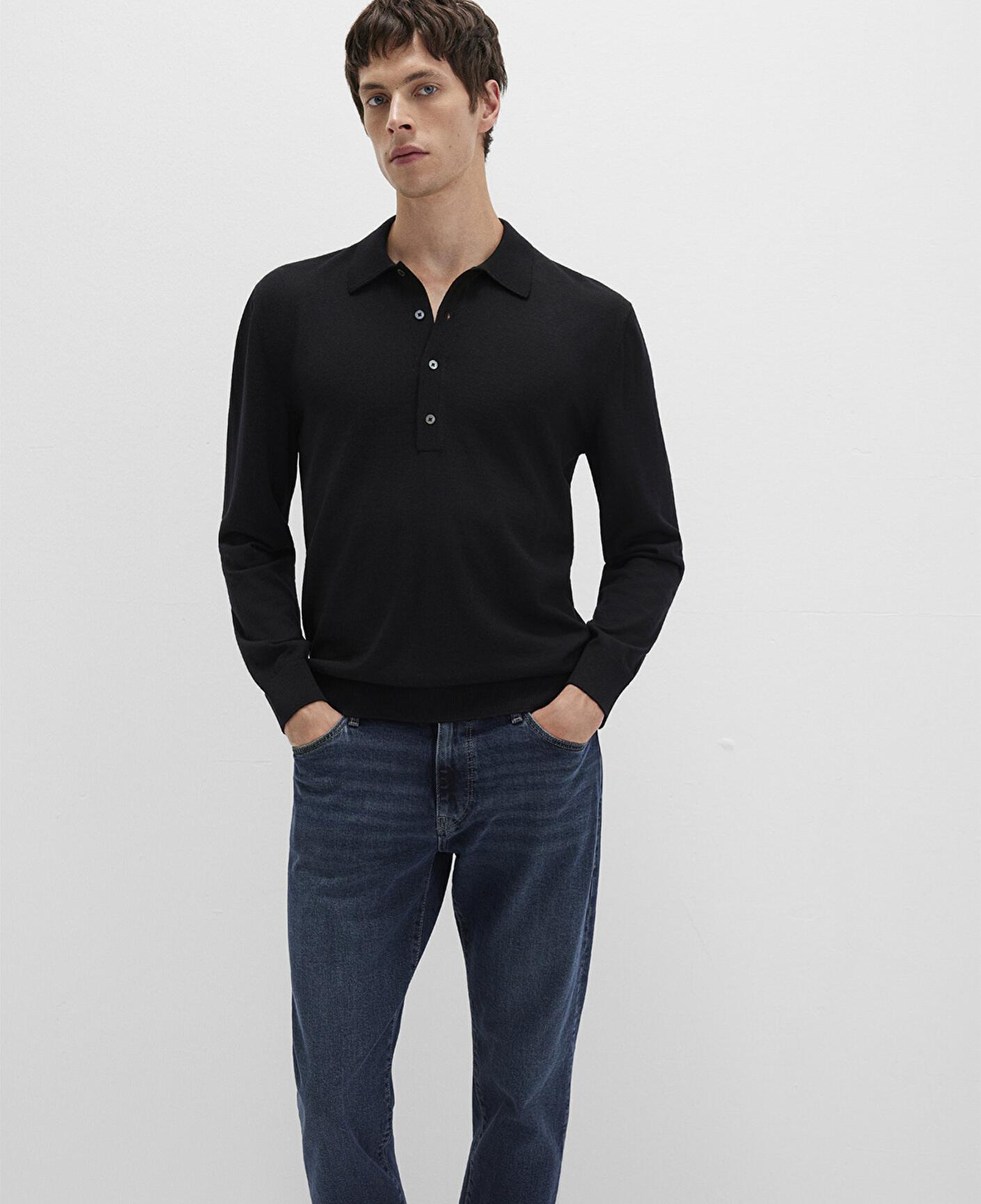 Mavi Düğmeli Siyah Yün Kazak 0710382-900