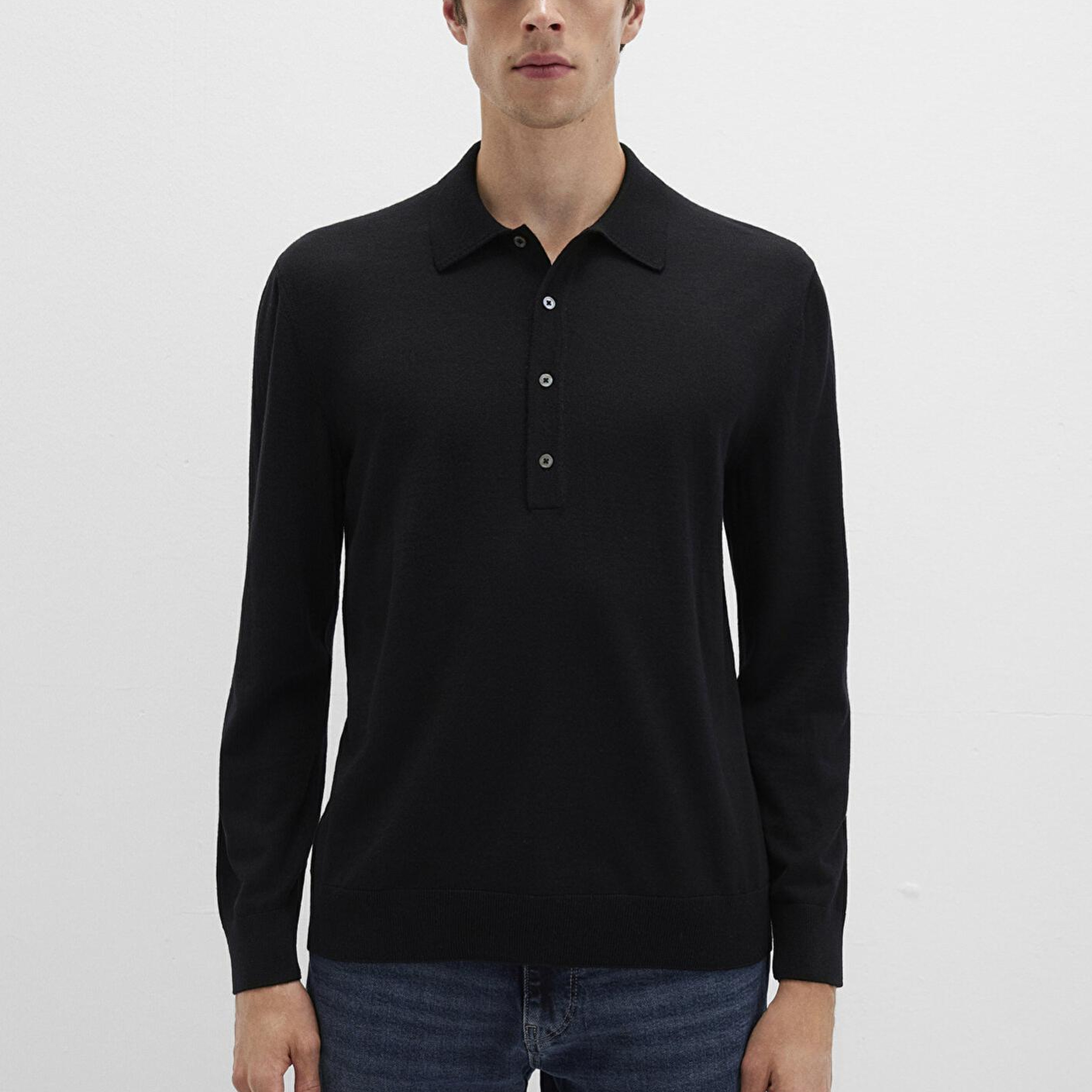 Mavi Düğmeli Siyah Yün Kazak 0710382-900