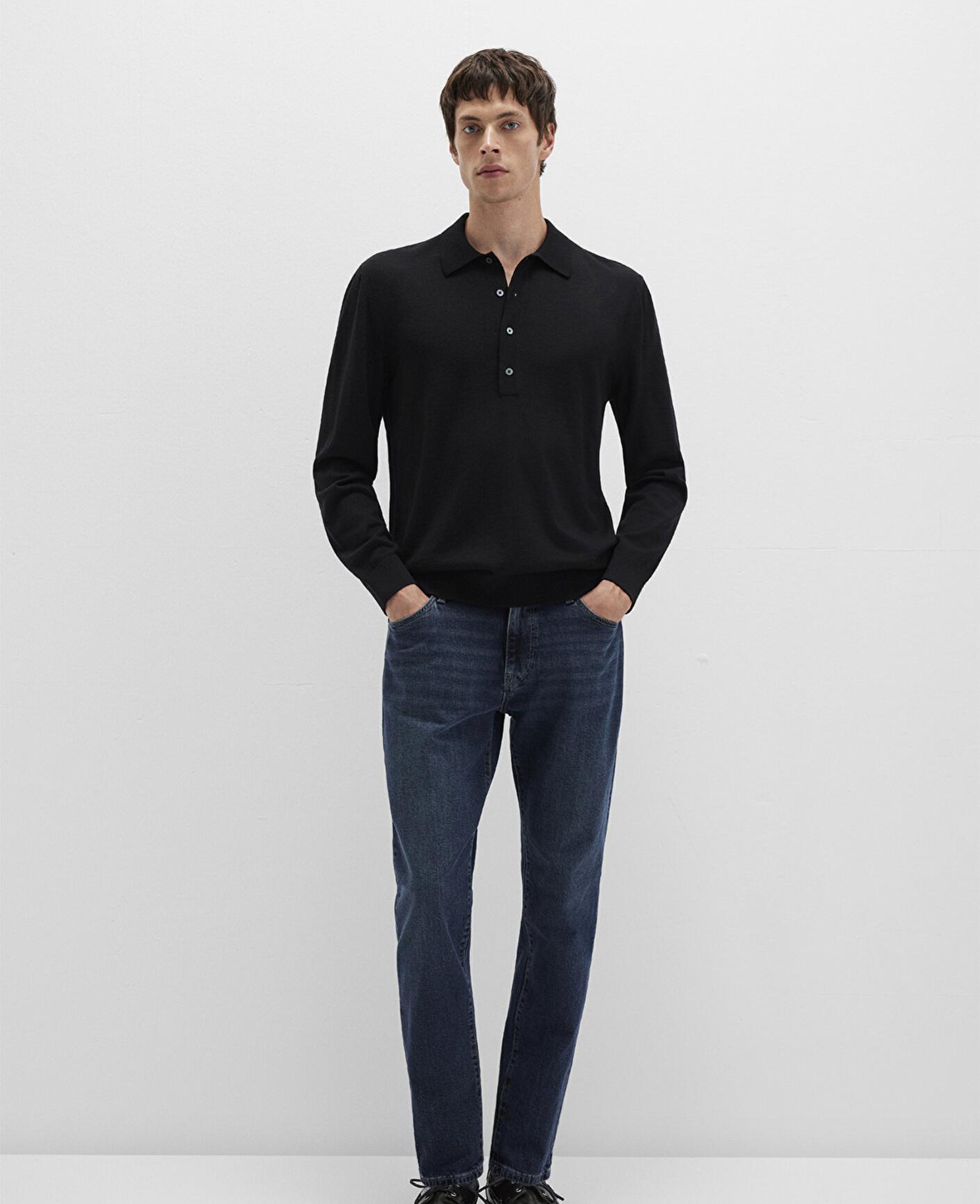 Mavi Düğmeli Siyah Yün Kazak 0710382-900