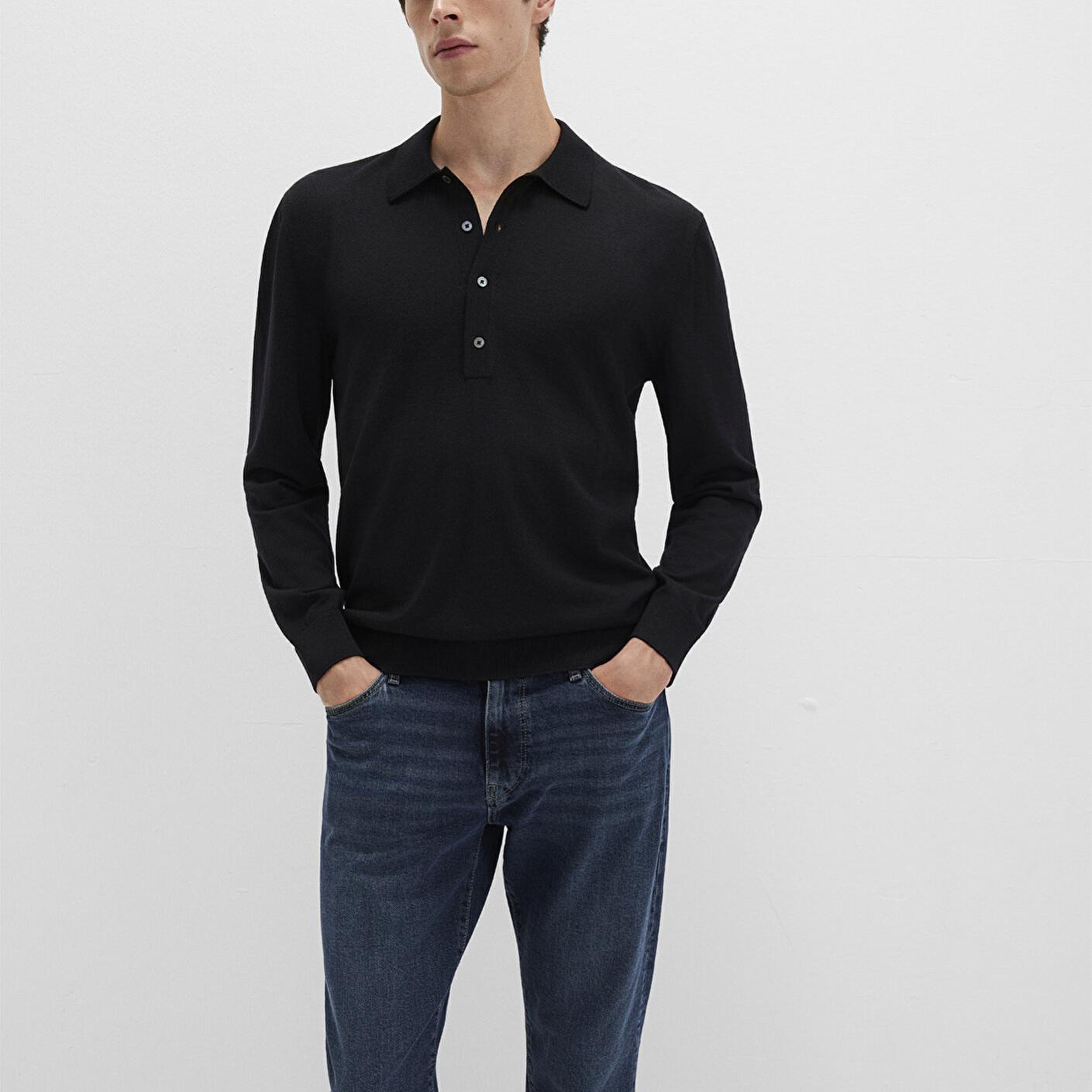 Mavi Düğmeli Siyah Yün Kazak 0710382-900