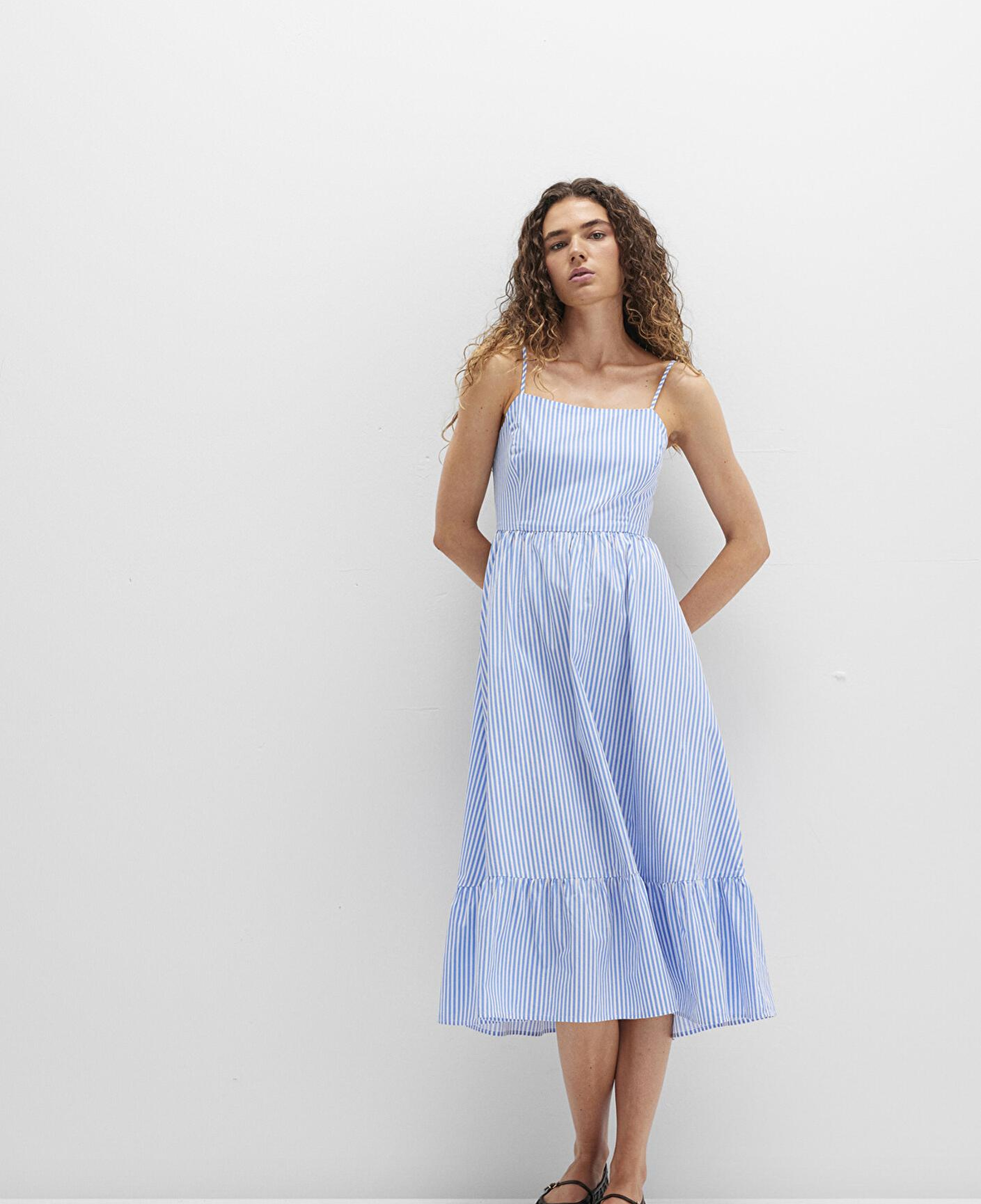 Mavi Fiyonk Detaylı Çizgili Mavi Elbise 1310795-86599