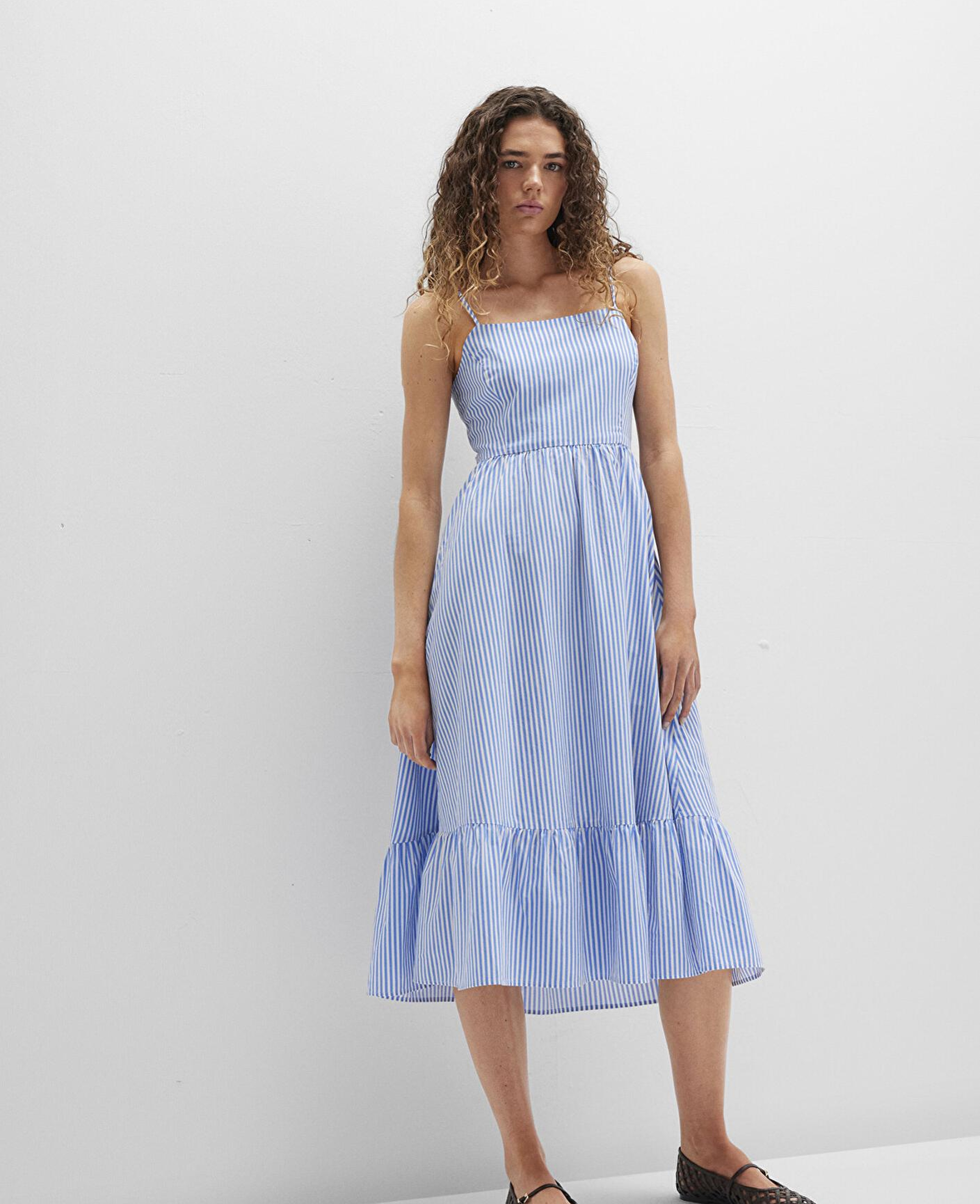 Mavi Fiyonk Detaylı Çizgili Mavi Elbise 1310795-86599