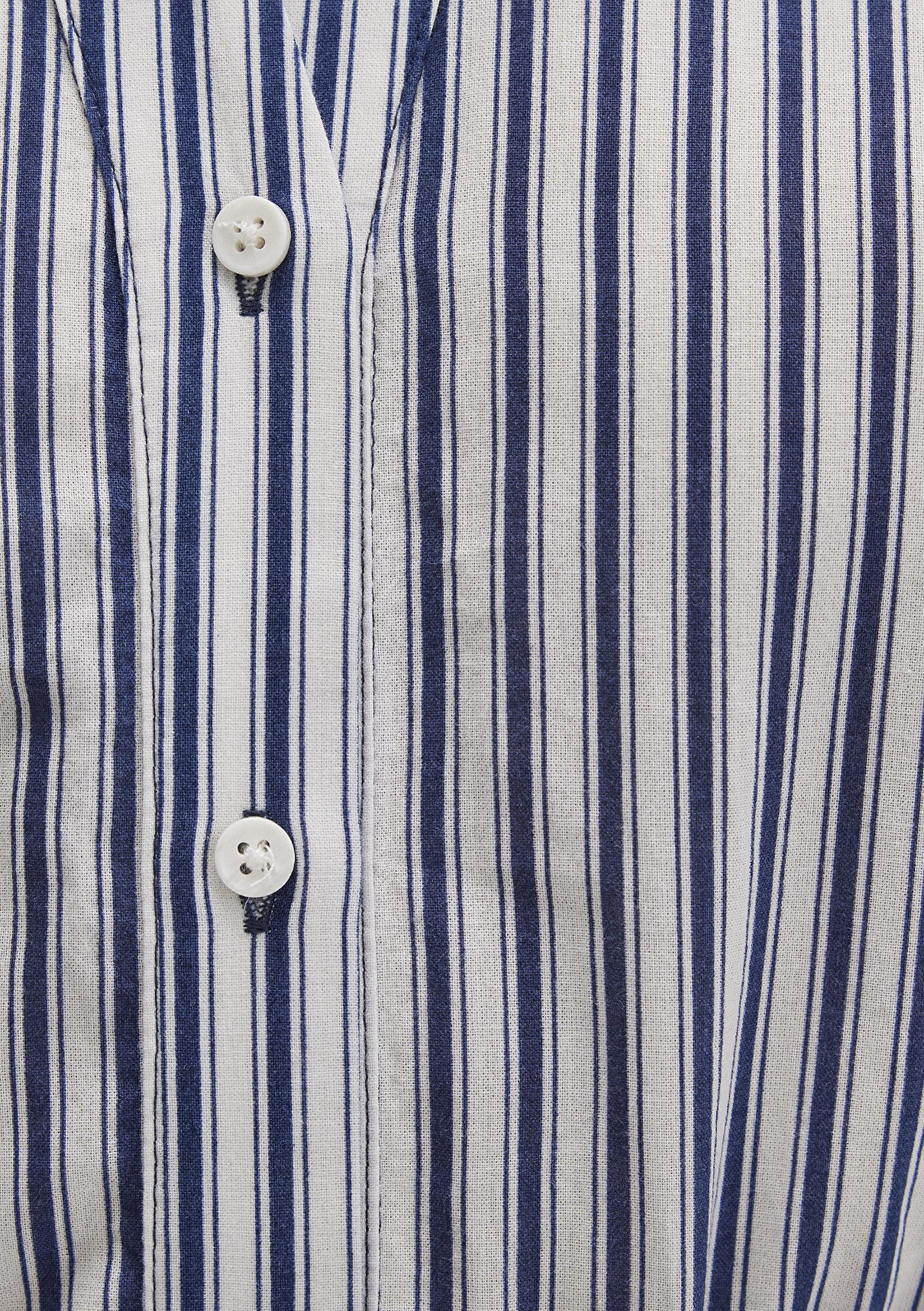 Mavi Çizgili Beli Bağcıklı Mini Elbise 1310763-91086