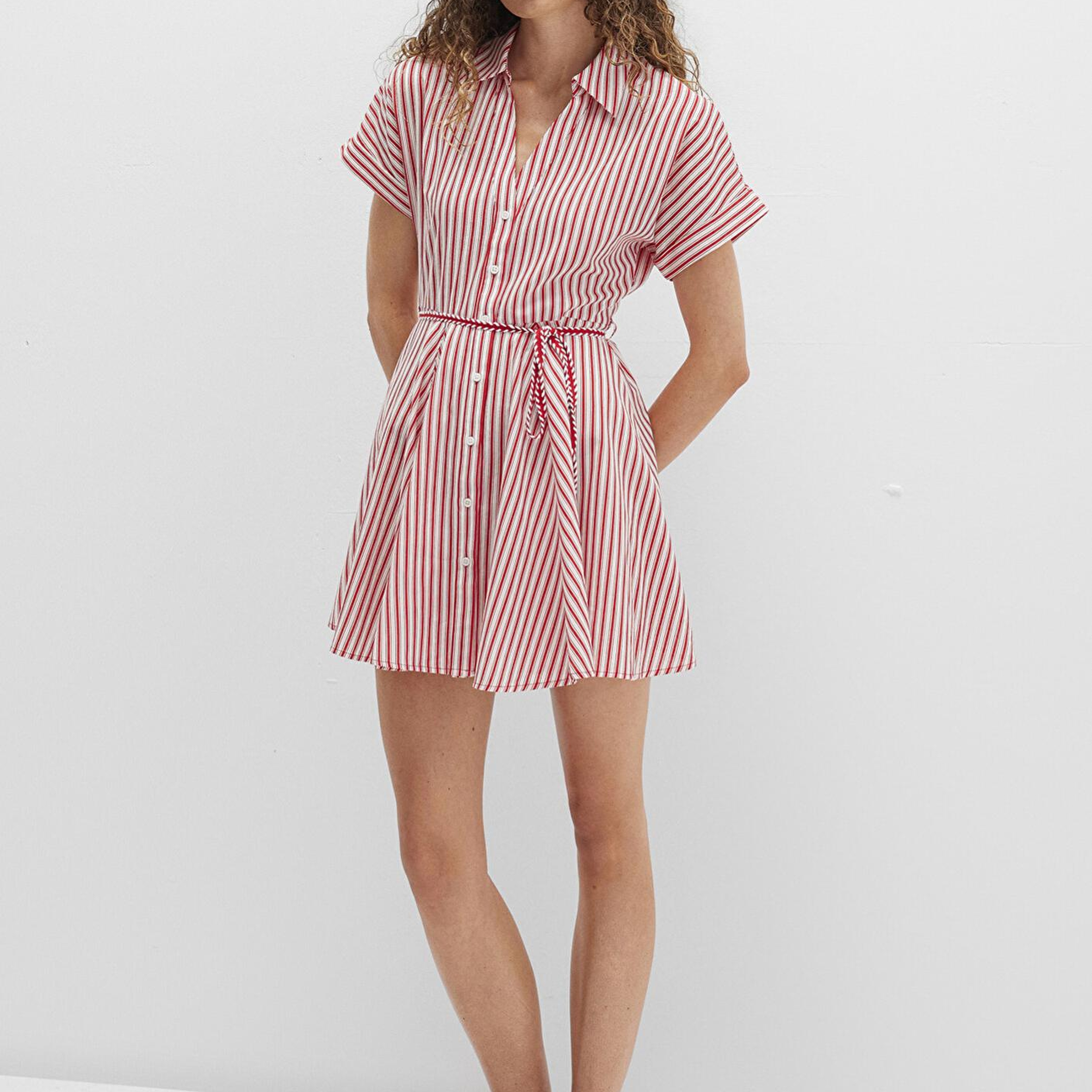 Mavi Çizgili Beli Bağcıklı Mini Elbise 1310763-82656