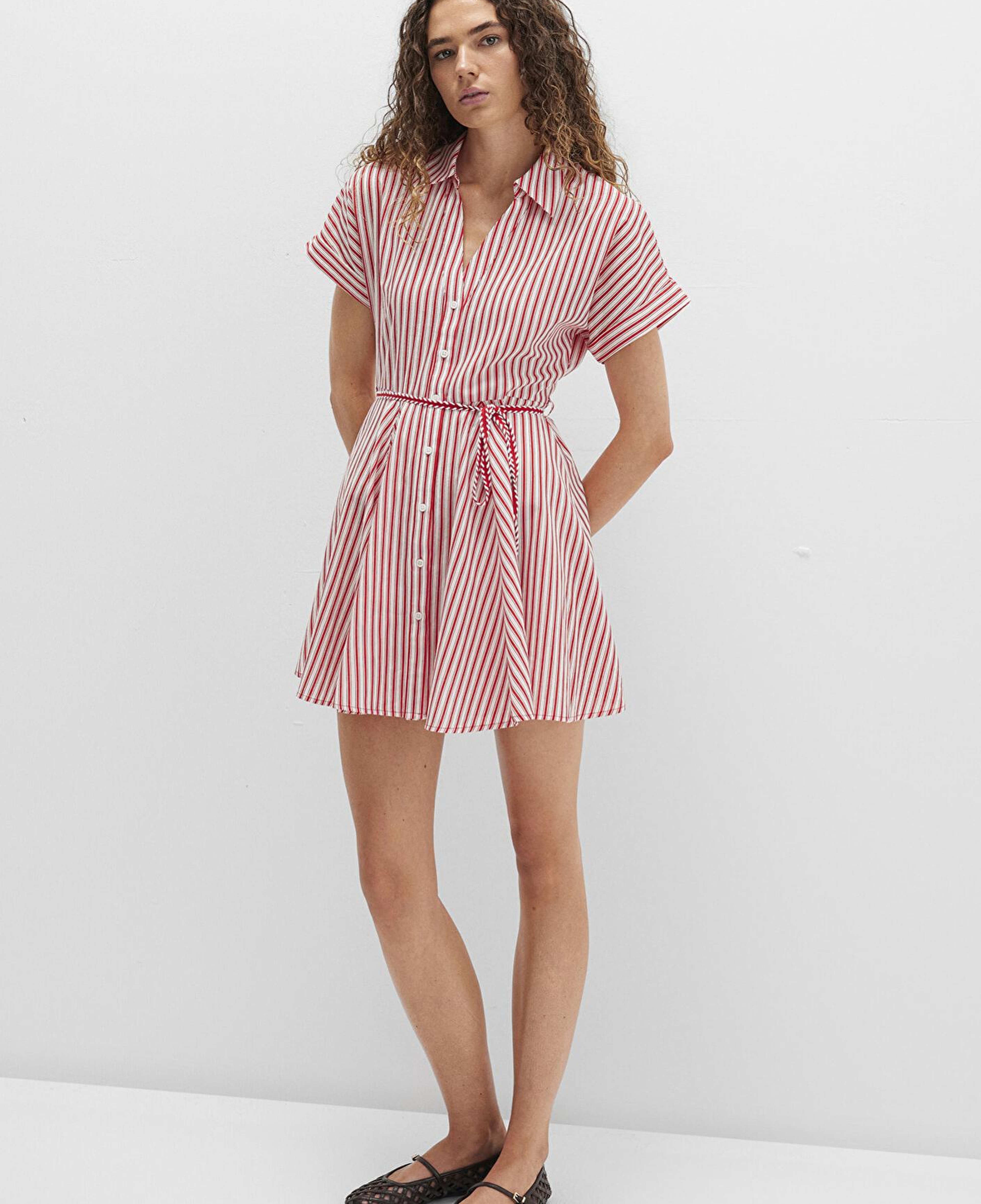 Mavi Çizgili Beli Bağcıklı Mini Elbise 1310763-82656