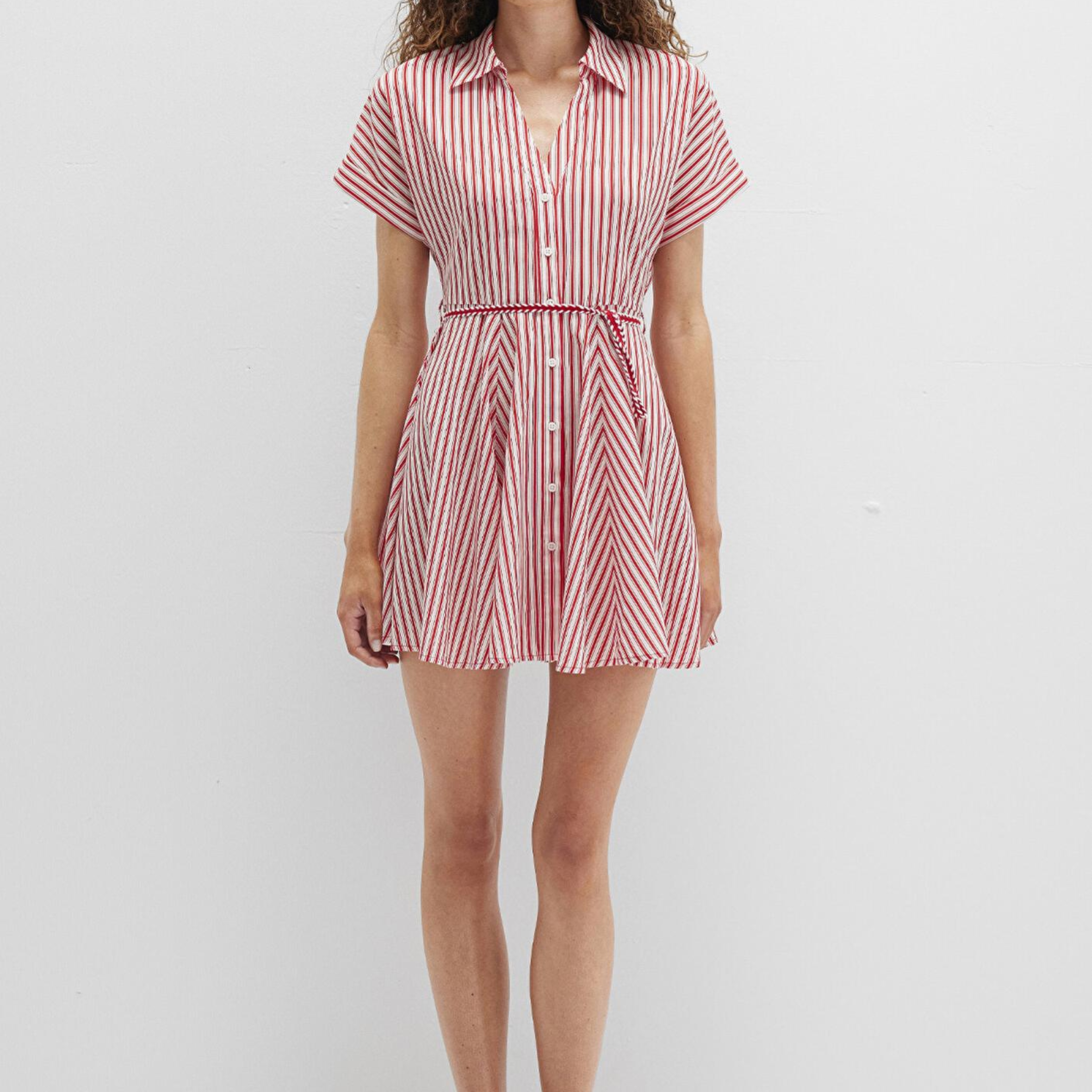 Mavi Çizgili Beli Bağcıklı Mini Elbise 1310763-82656