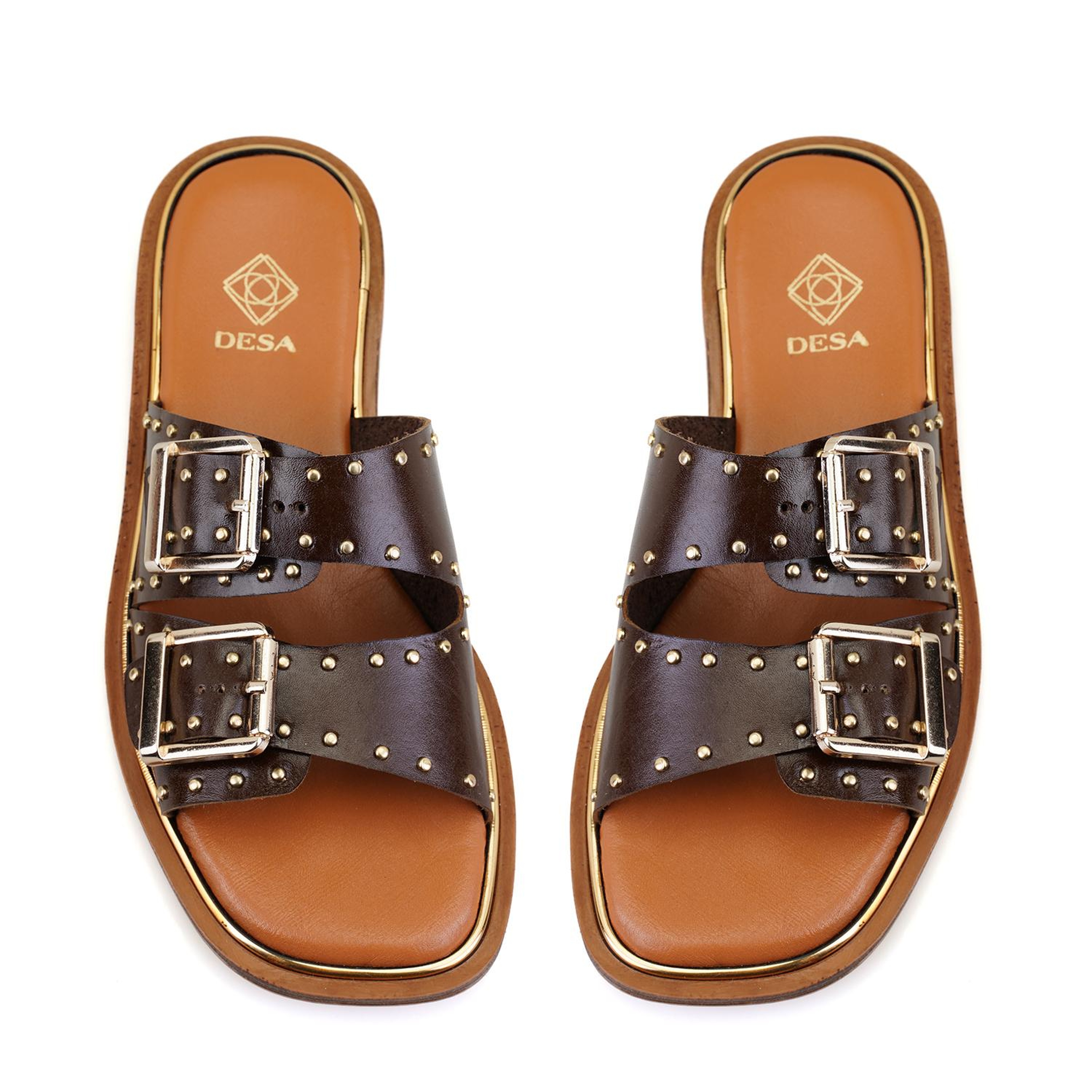 Kahve Kadın Ayarlanabilir Tokalı Deri Terlik