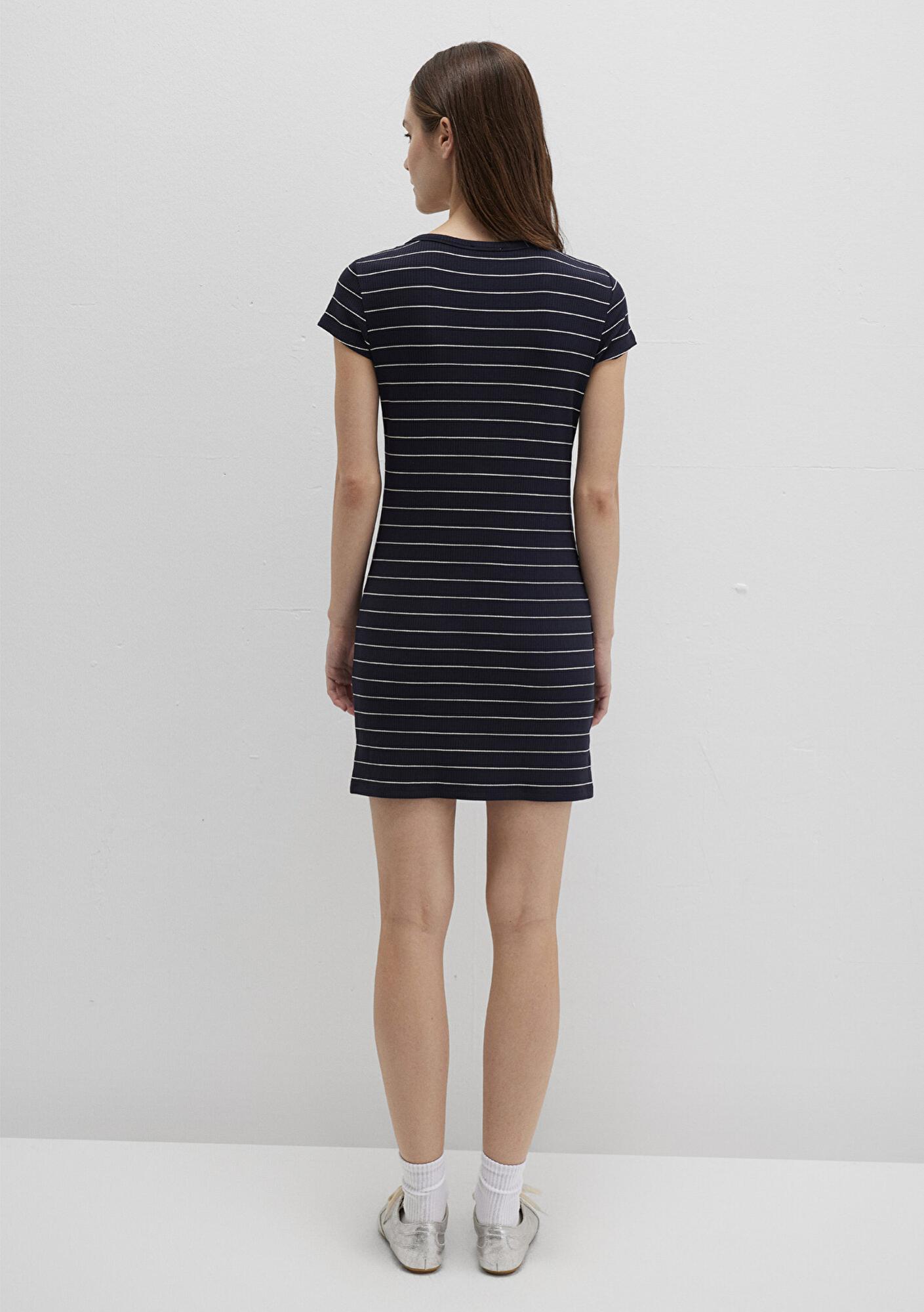 Mavi Çizgili Örme Elbise 1310774-91103