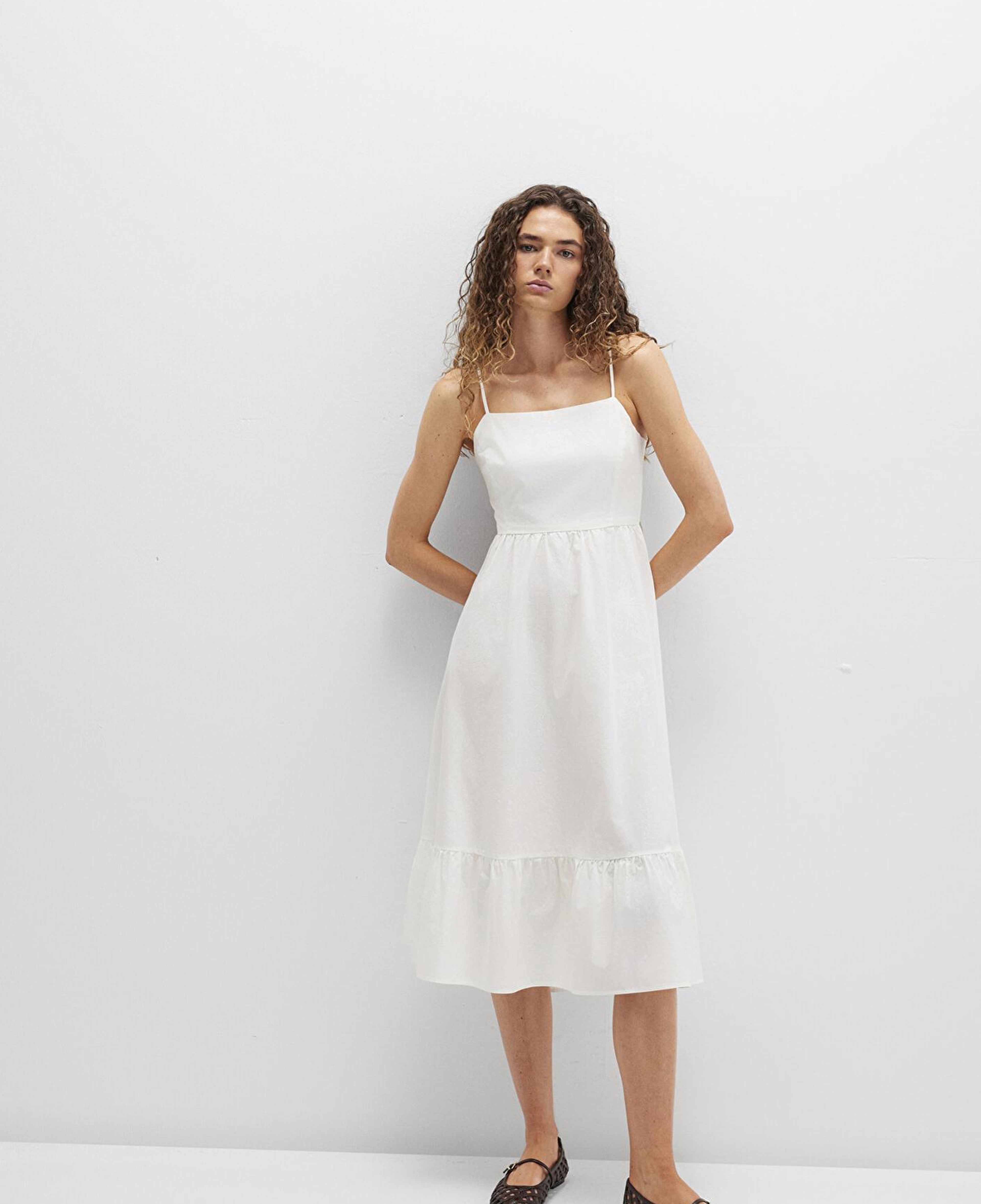 Mavi Sırt Detaylı Beyaz Elbise 1310804-70057