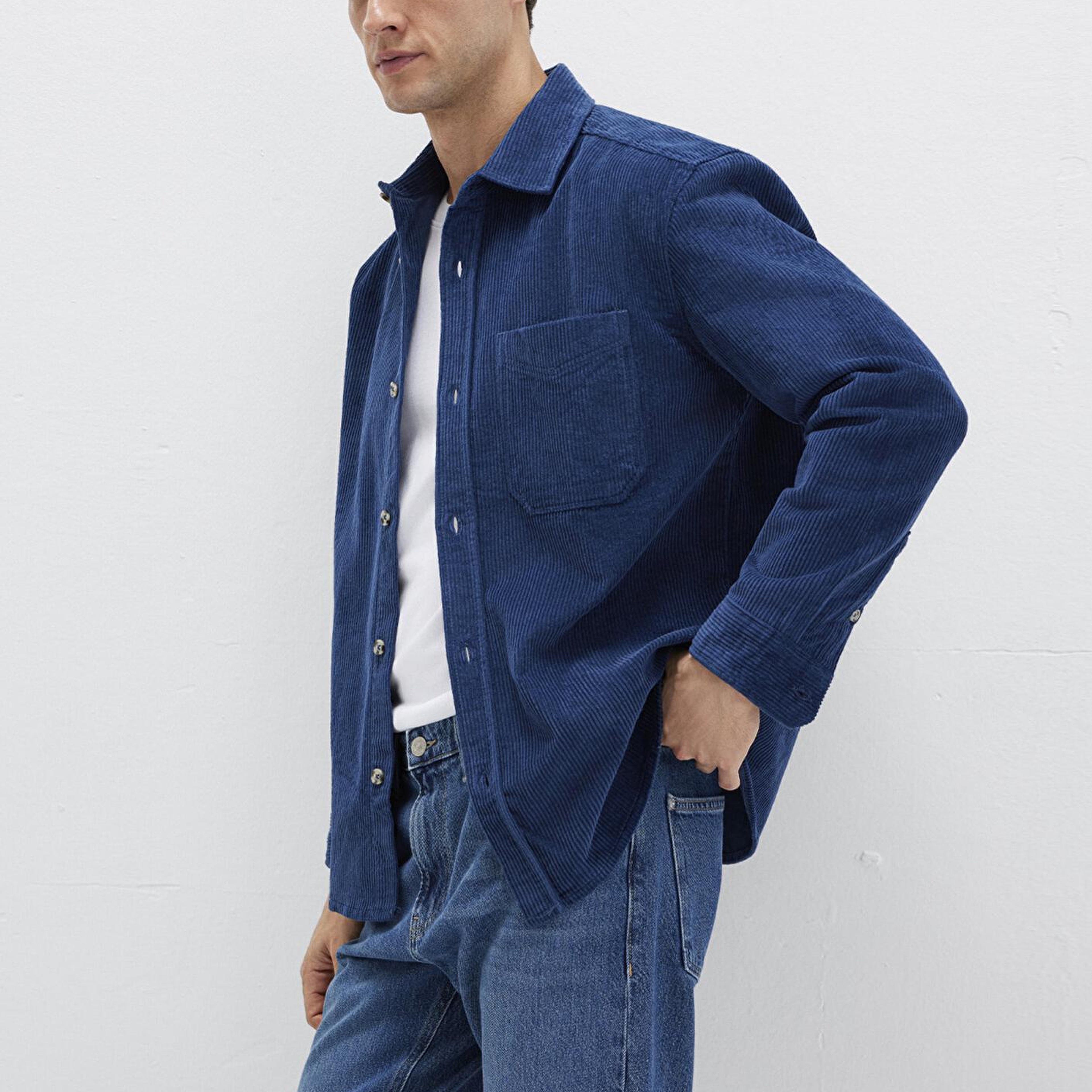 Mavi Lacivert Kadife Gömlek Loose Fit / Bol Rahat Kesim 0211749-80925