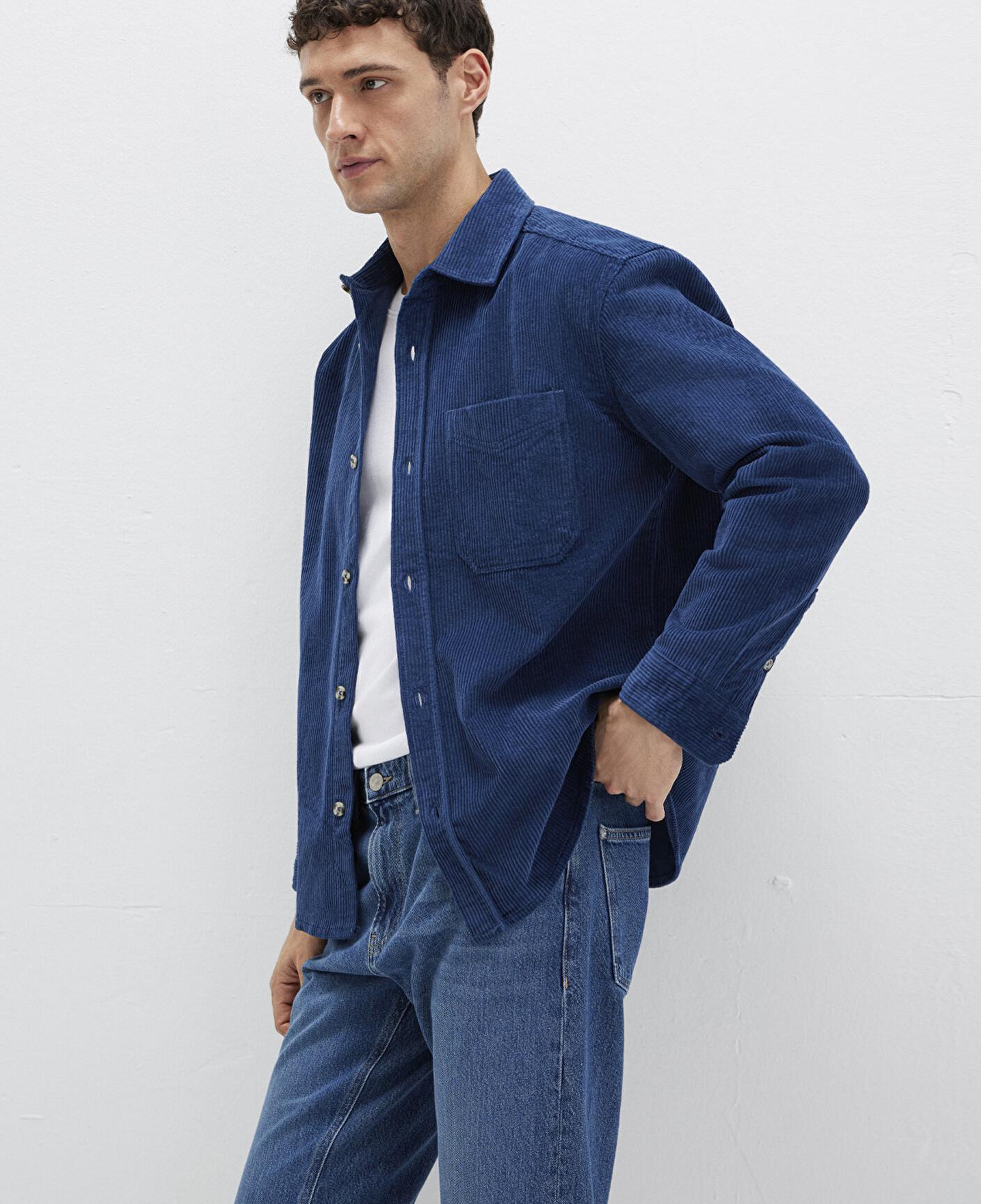 Mavi Lacivert Kadife Gömlek Loose Fit / Bol Rahat Kesim 0211749-80925