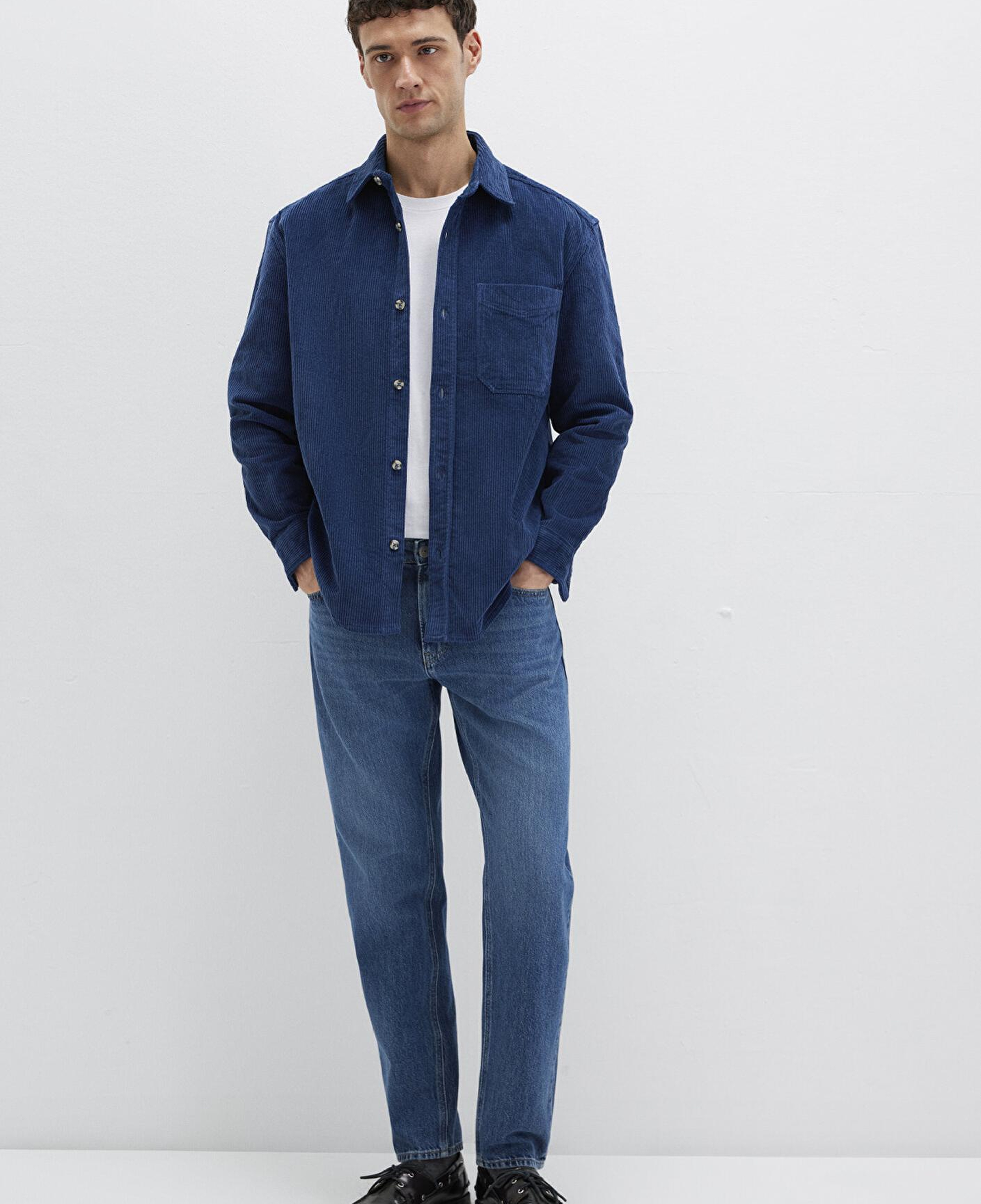 Mavi Lacivert Kadife Gömlek Loose Fit / Bol Rahat Kesim 0211749-80925