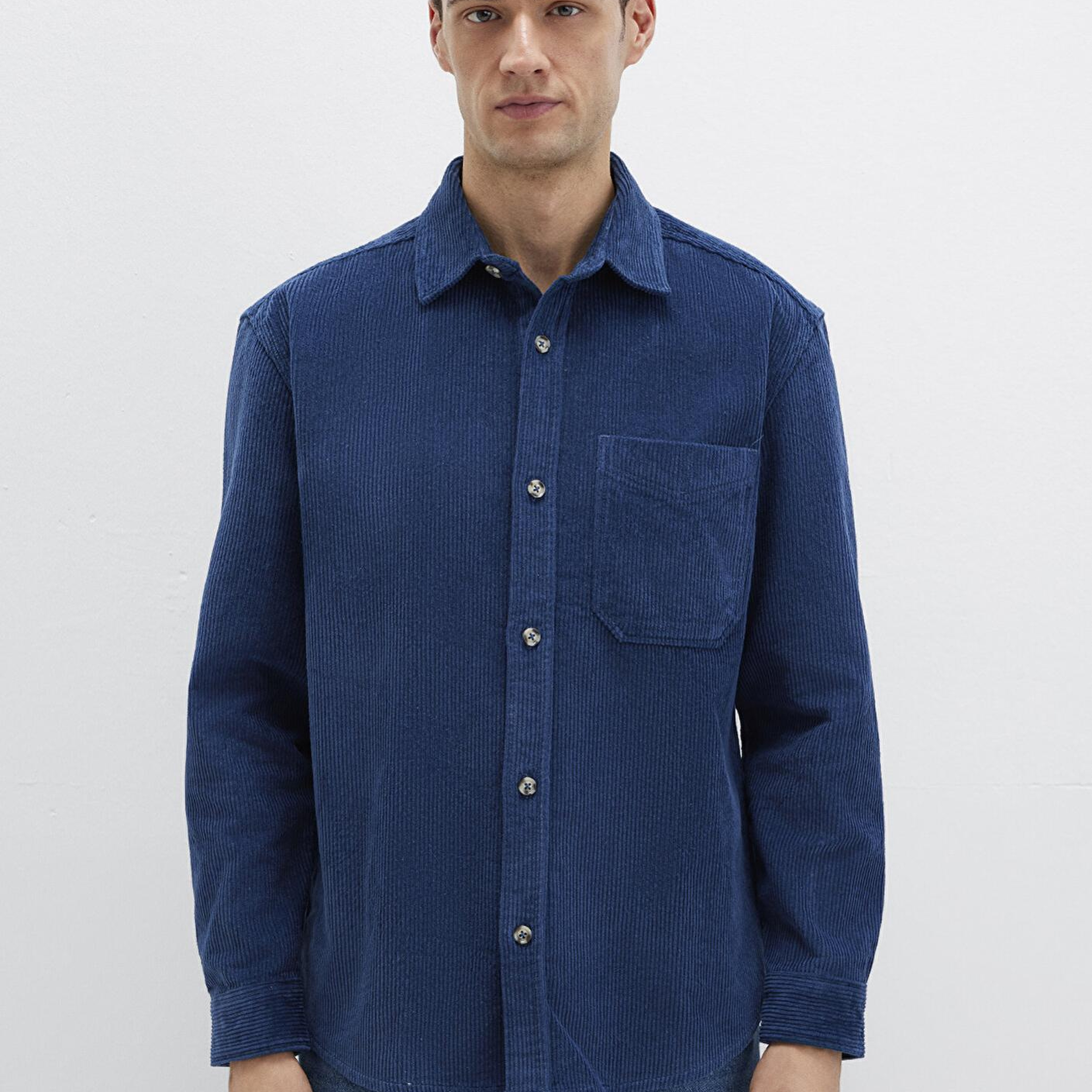 Mavi Lacivert Kadife Gömlek Loose Fit / Bol Rahat Kesim 0211749-80925