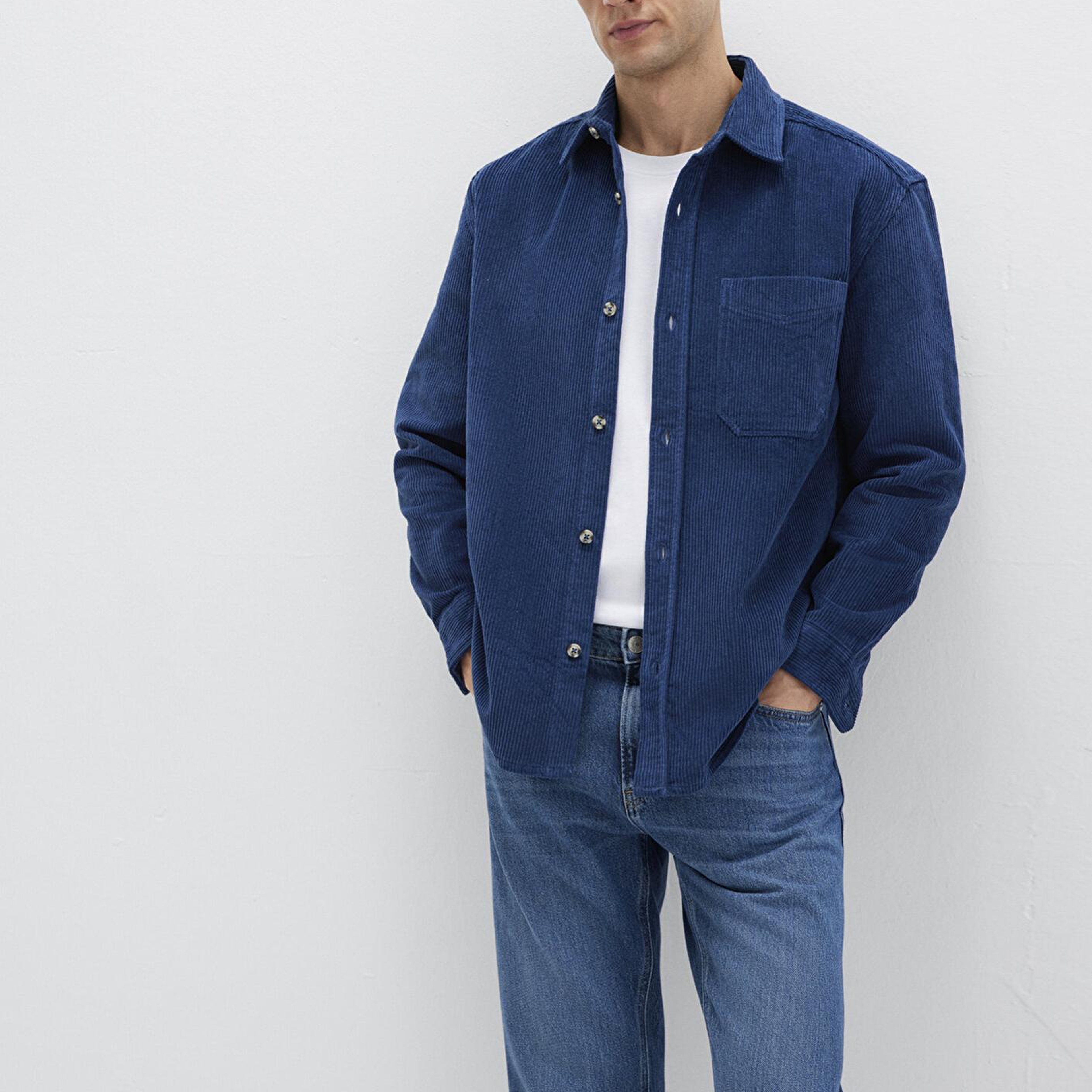 Mavi Lacivert Kadife Gömlek Loose Fit / Bol Rahat Kesim 0211749-80925