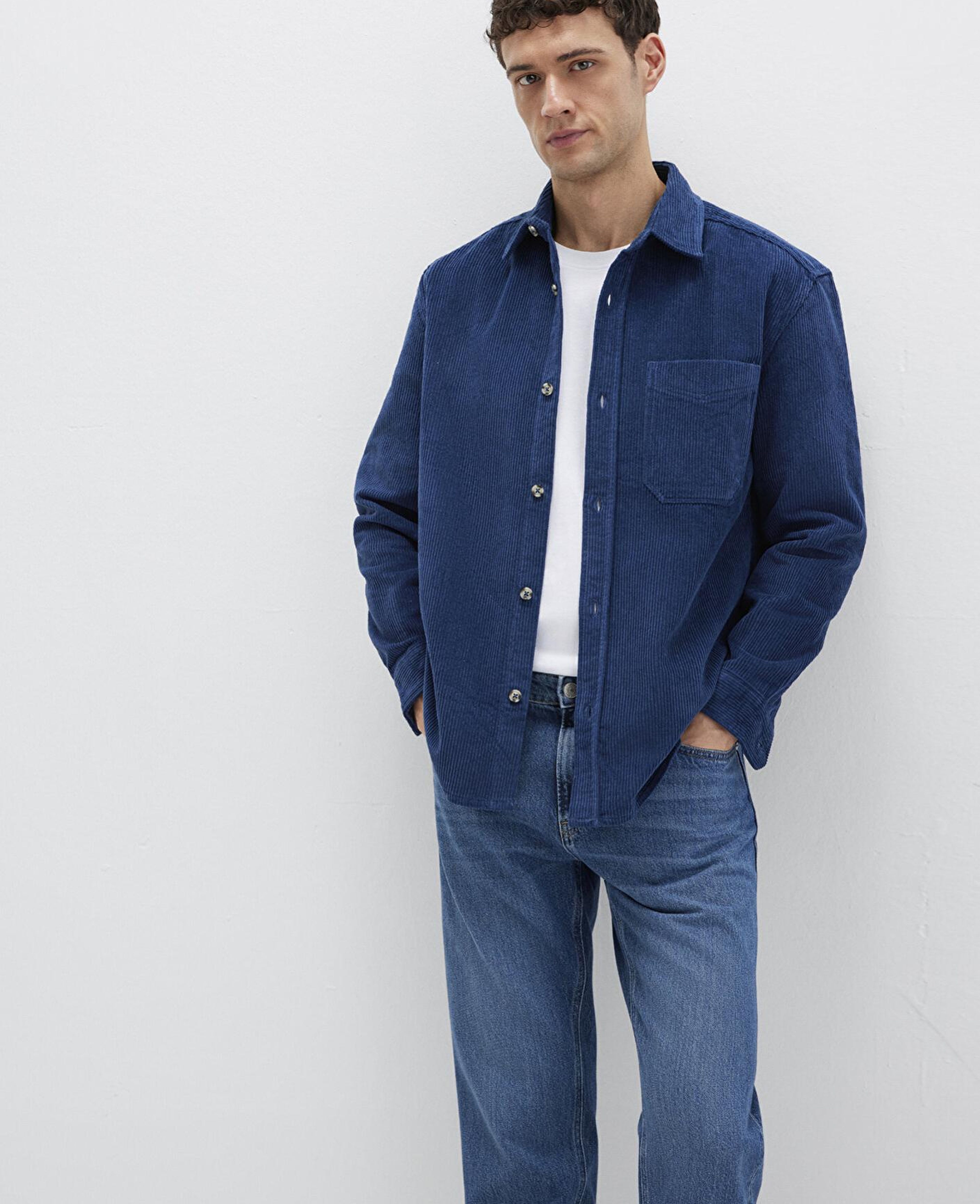 Mavi Lacivert Kadife Gömlek Loose Fit / Bol Rahat Kesim 0211749-80925