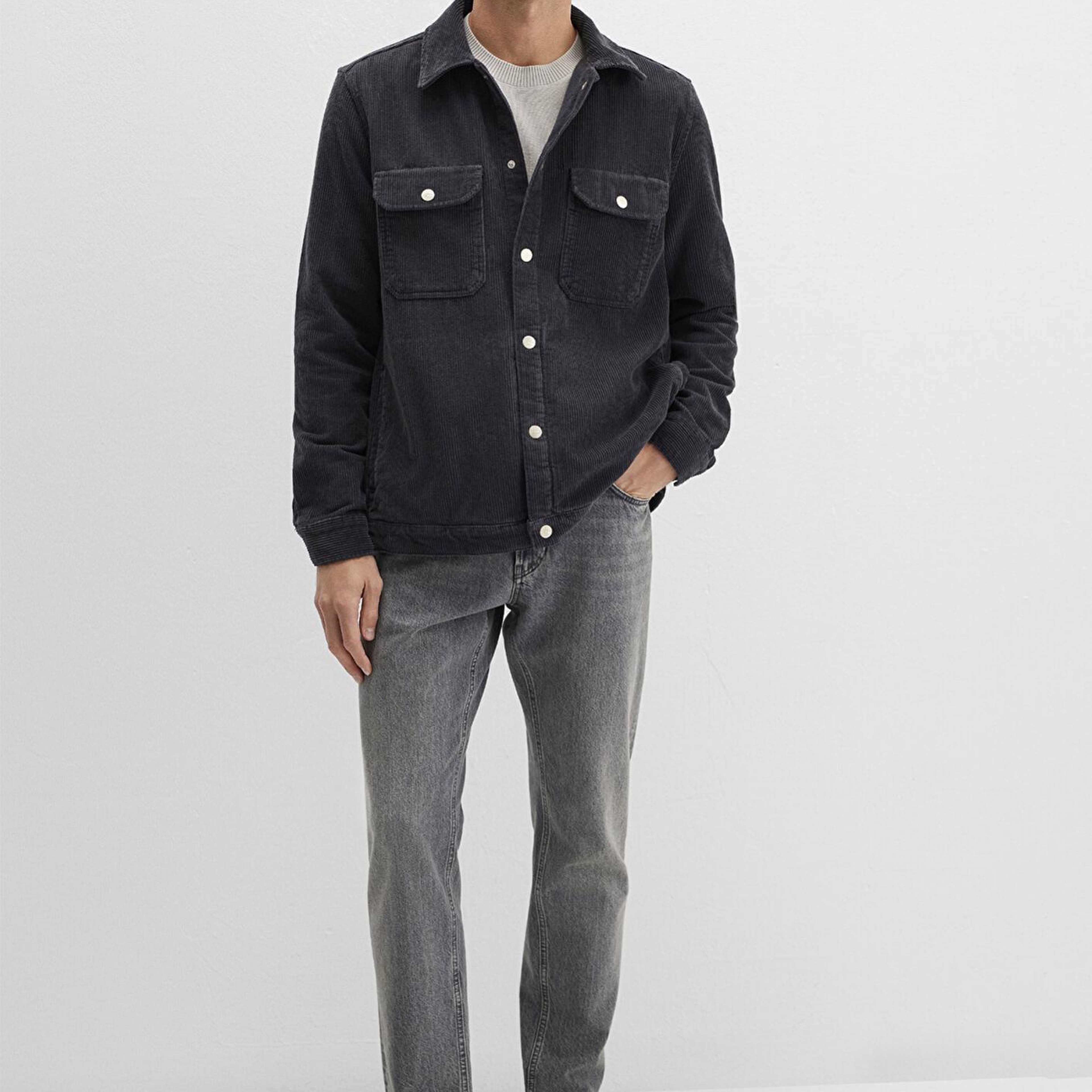 Mavi Antrasit Cepli Kadife Gömlek Loose Fit / Bol Rahat Kesim 0211750-70087