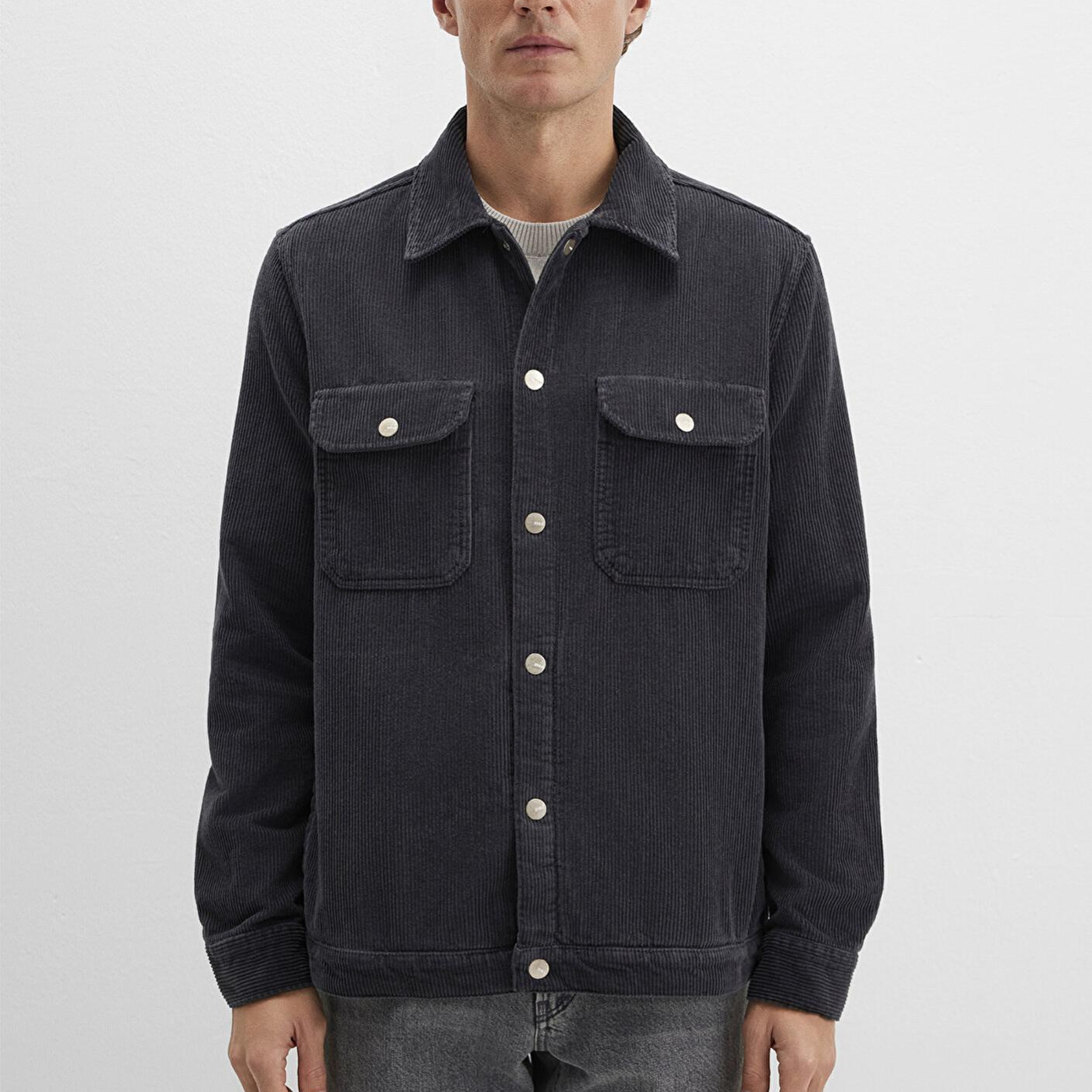 Mavi Antrasit Cepli Kadife Gömlek Loose Fit / Bol Rahat Kesim 0211750-70087