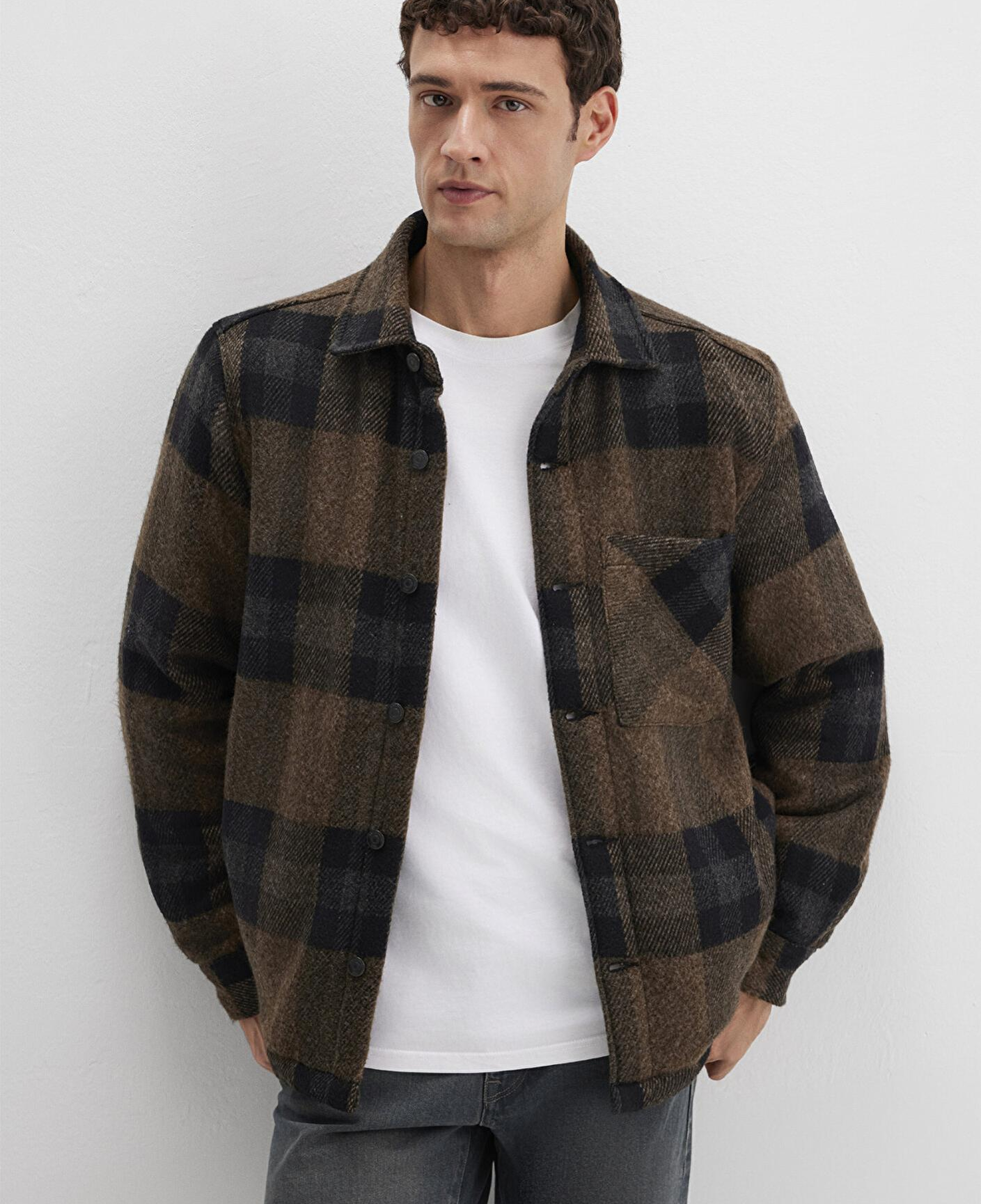 Mavi Yün Karışımlı Kareli Ceket Oversize / Geniş Kesim 0110749-91230