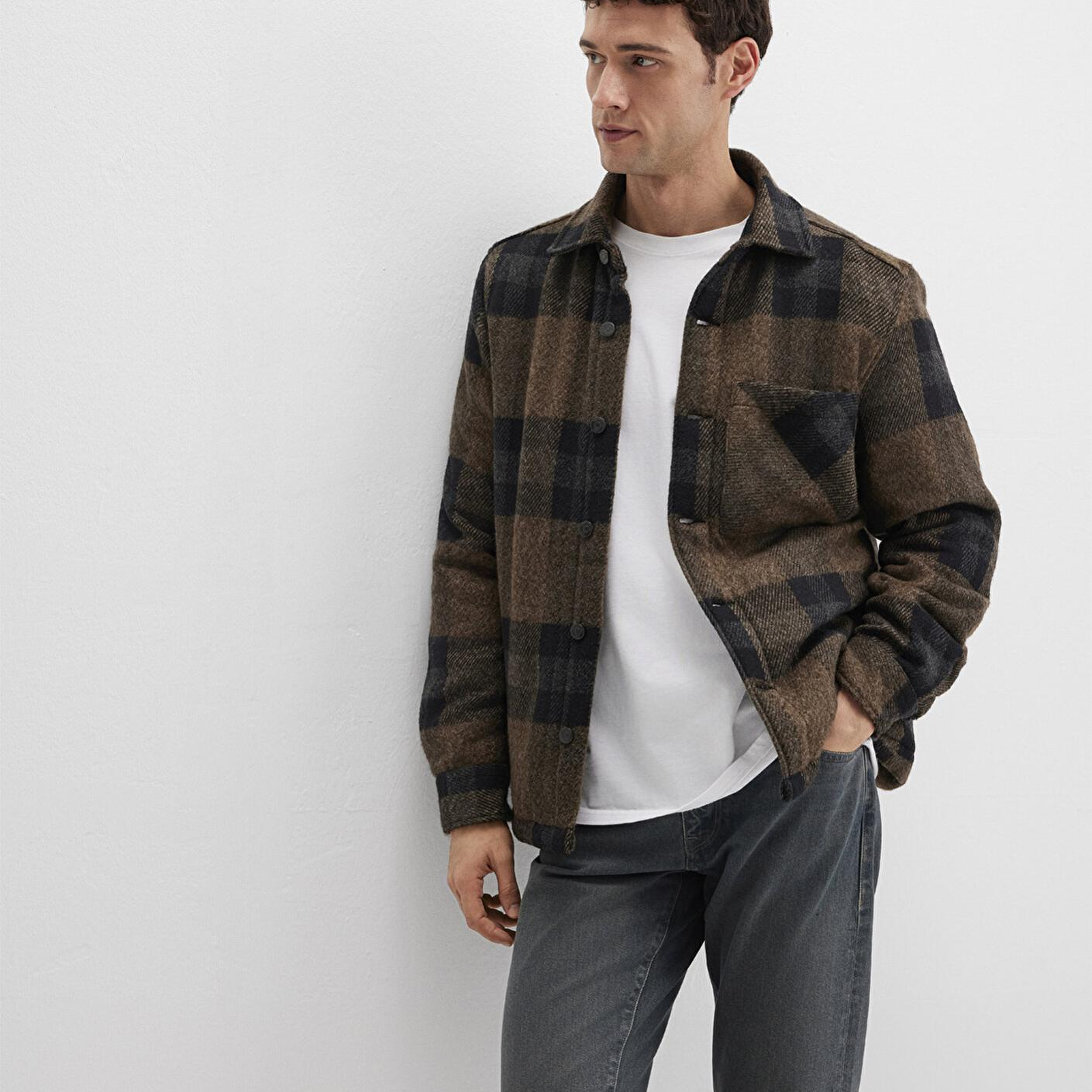 Mavi Yün Karışımlı Kareli Ceket Oversize / Geniş Kesim 0110749-91230