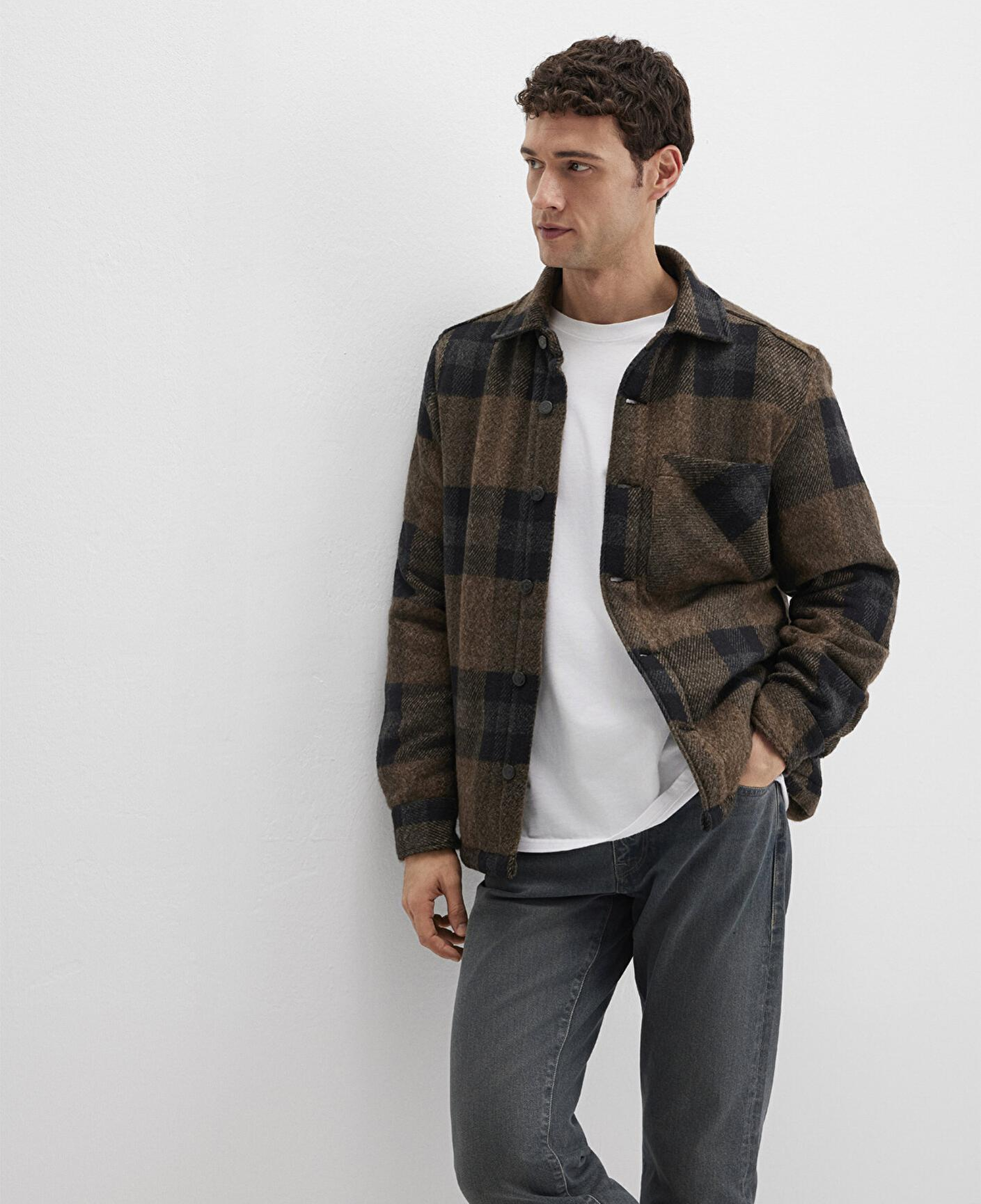 Mavi Yün Karışımlı Kareli Ceket Oversize / Geniş Kesim 0110749-91230