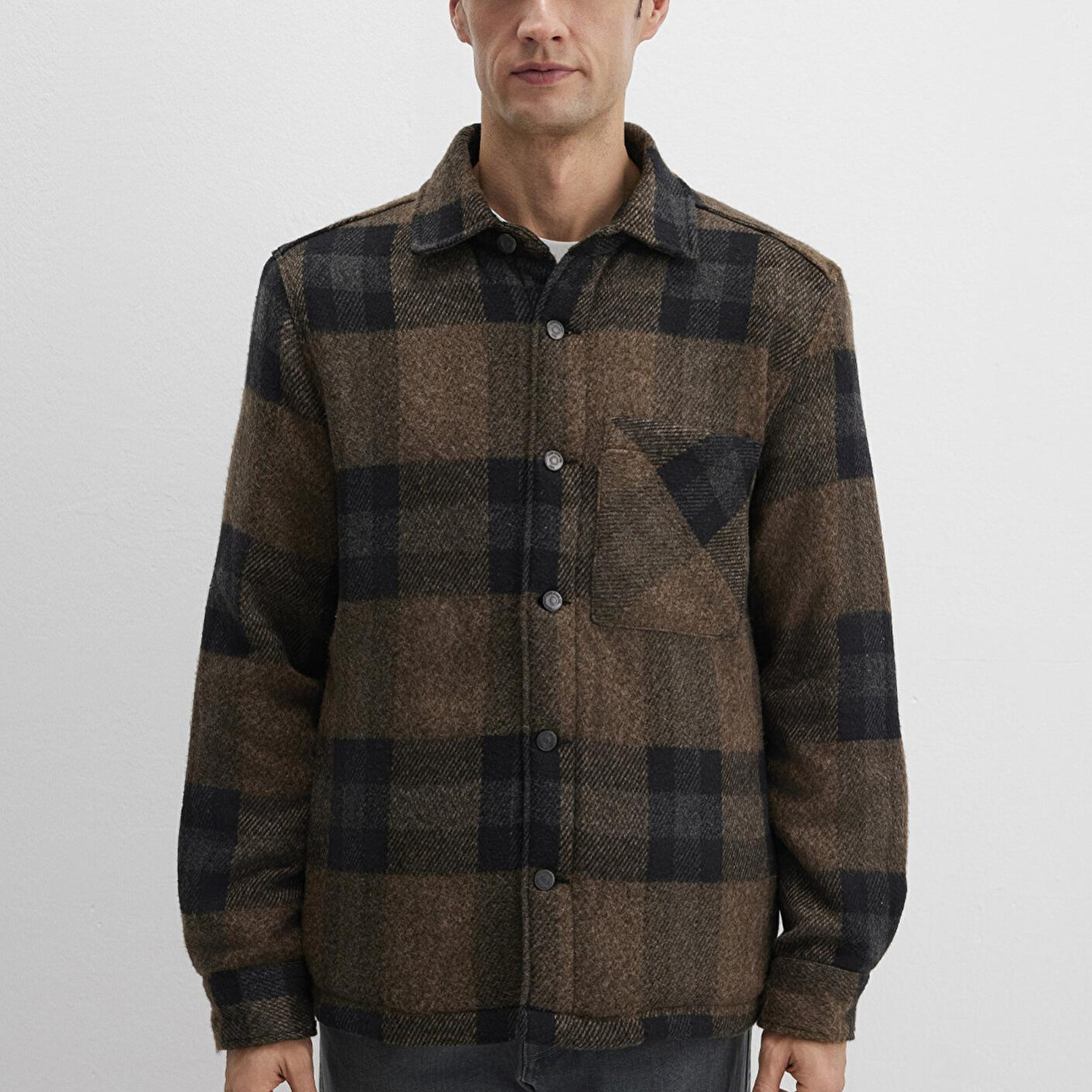 Mavi Yün Karışımlı Kareli Ceket Oversize / Geniş Kesim 0110749-91230