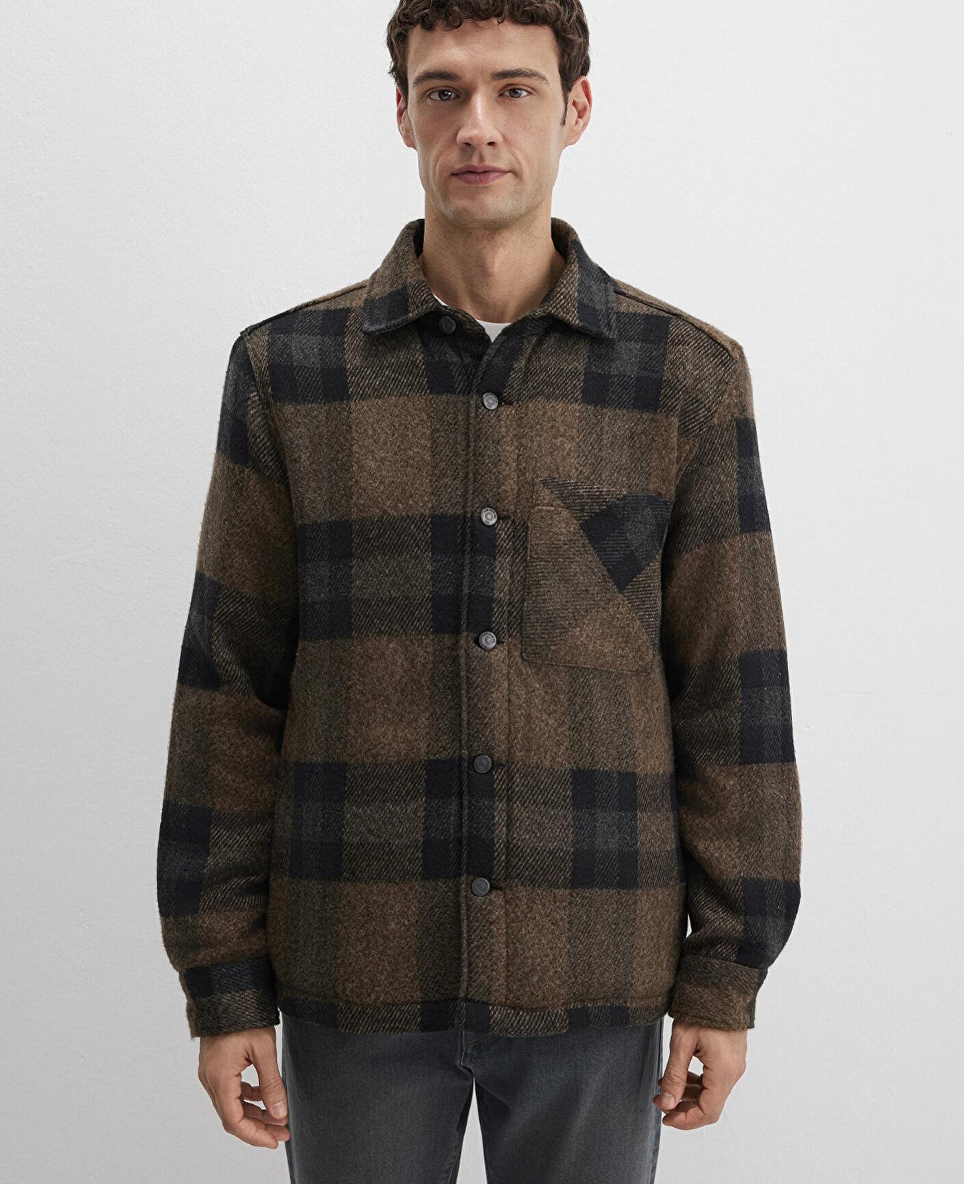 Mavi Yün Karışımlı Kareli Ceket Oversize / Geniş Kesim 0110749-91230