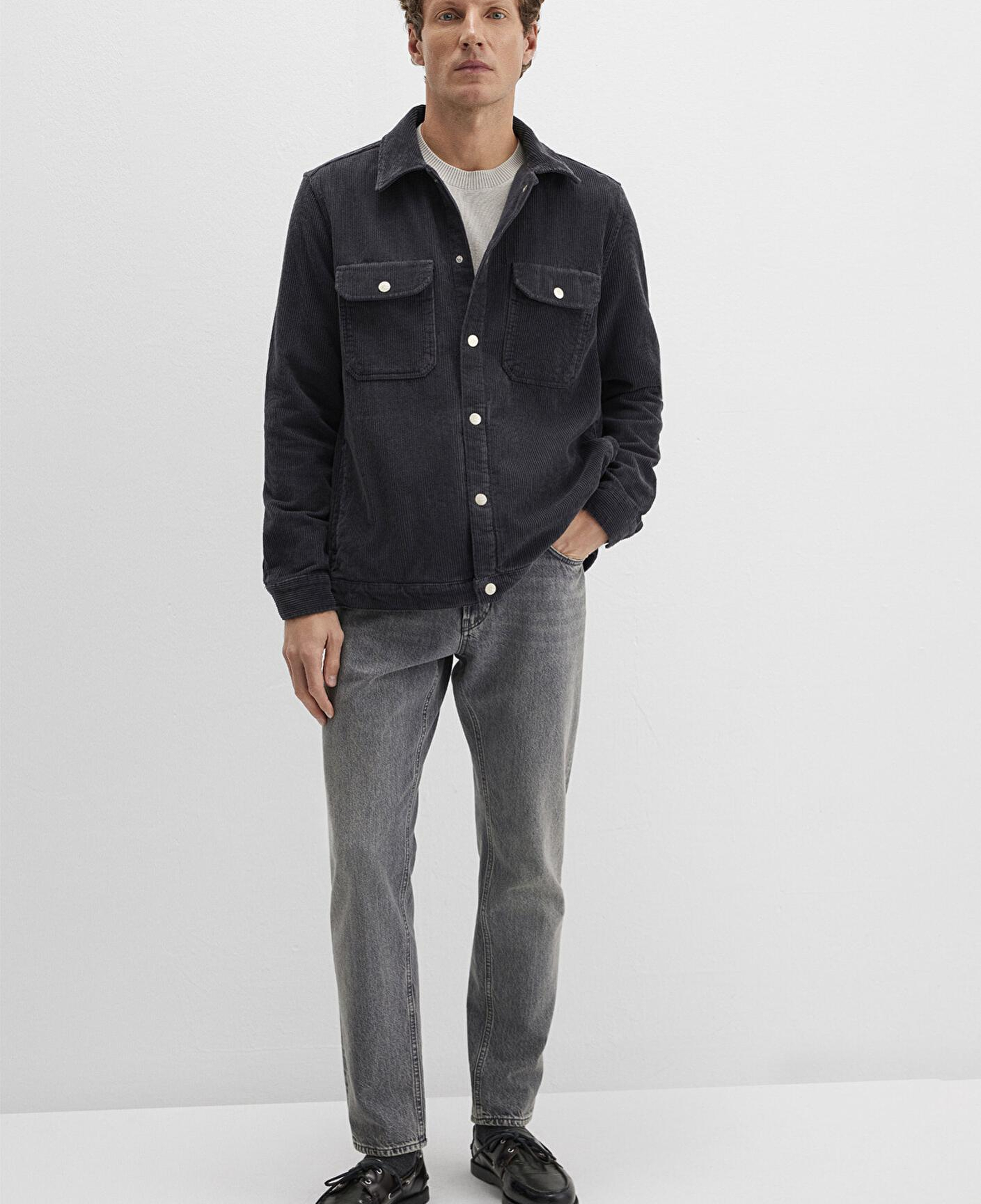 Mavi Antrasit Cepli Kadife Gömlek Loose Fit / Bol Rahat Kesim 0211750-70087