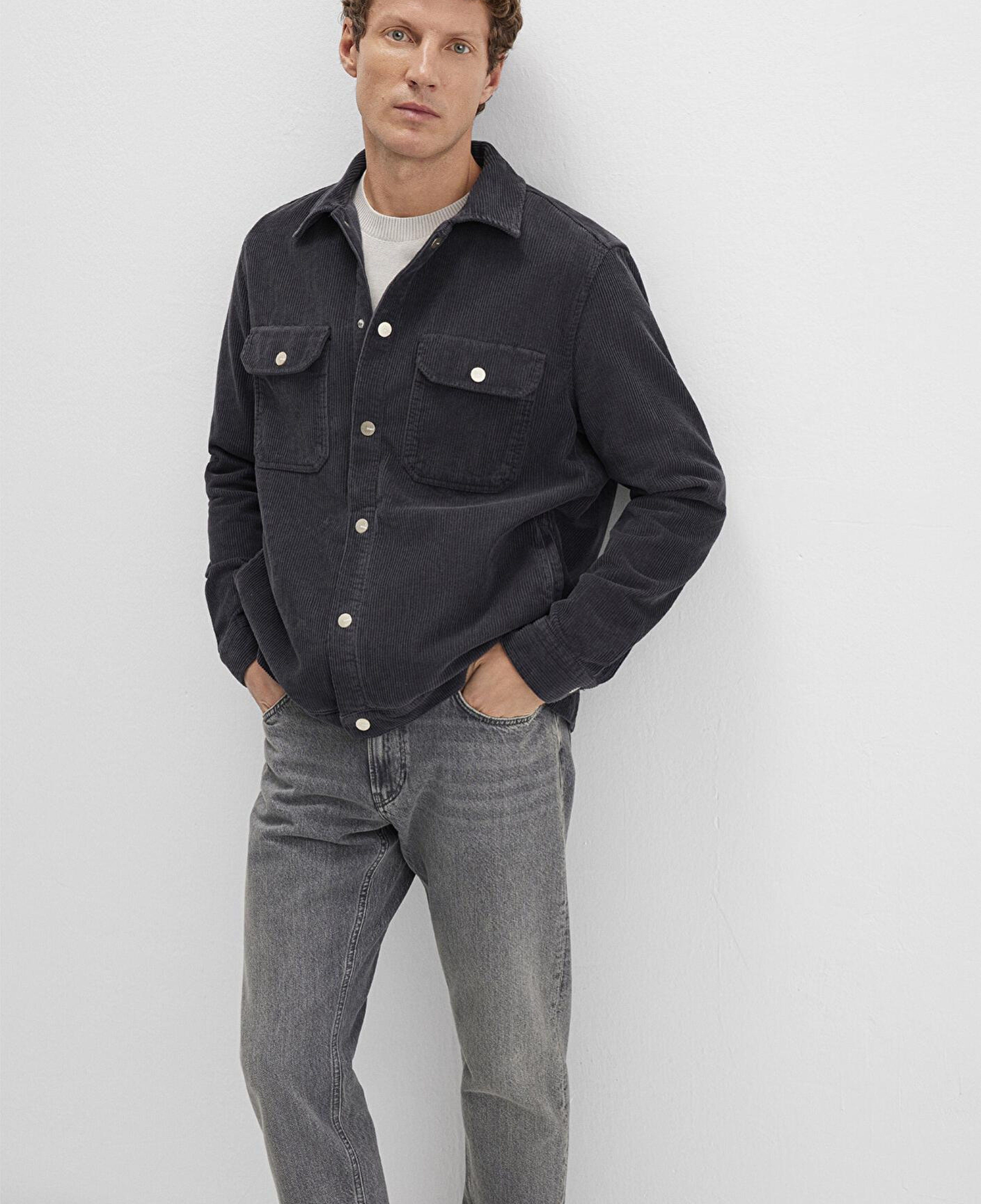 Mavi Antrasit Cepli Kadife Gömlek Loose Fit / Bol Rahat Kesim 0211750-70087