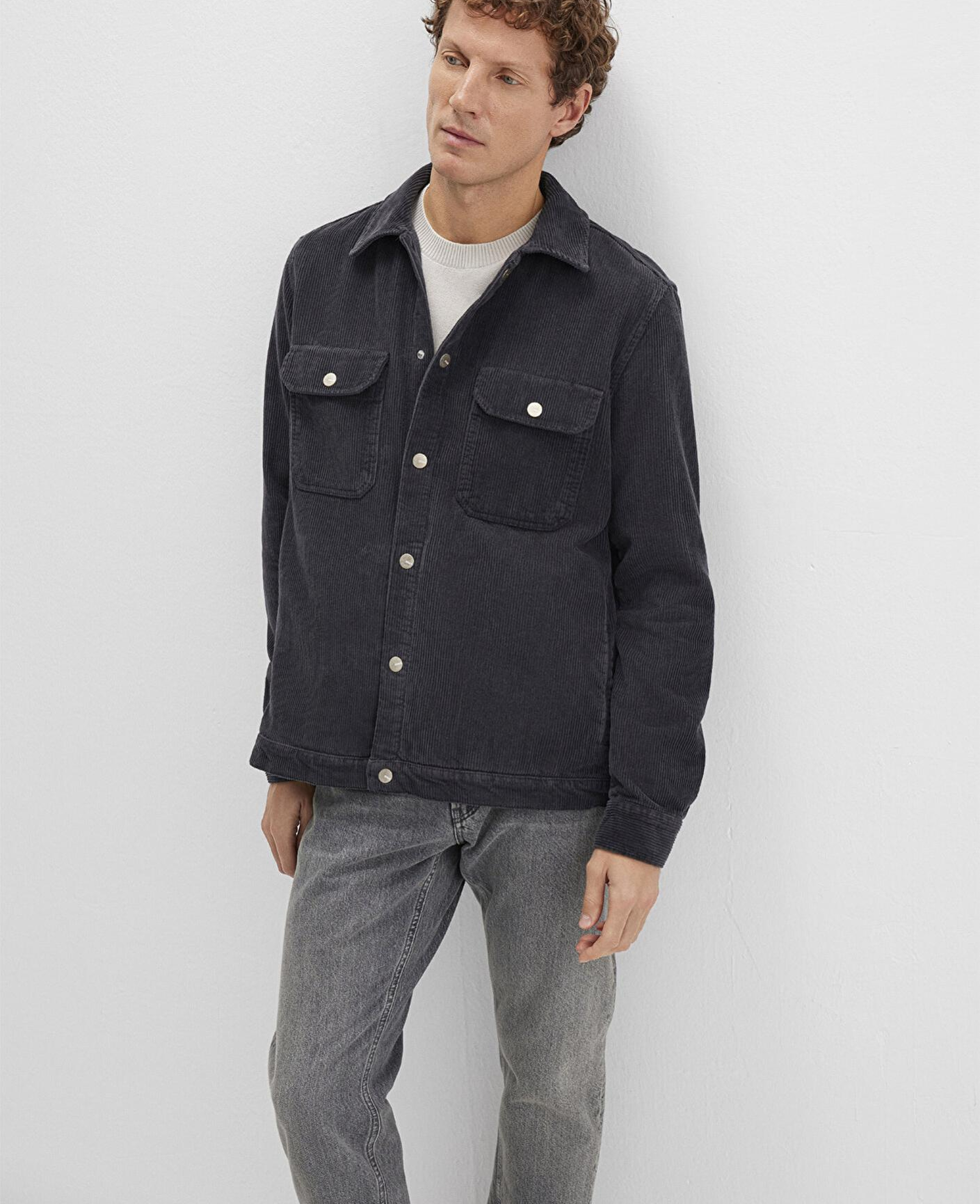 Mavi Antrasit Cepli Kadife Gömlek Loose Fit / Bol Rahat Kesim 0211750-70087