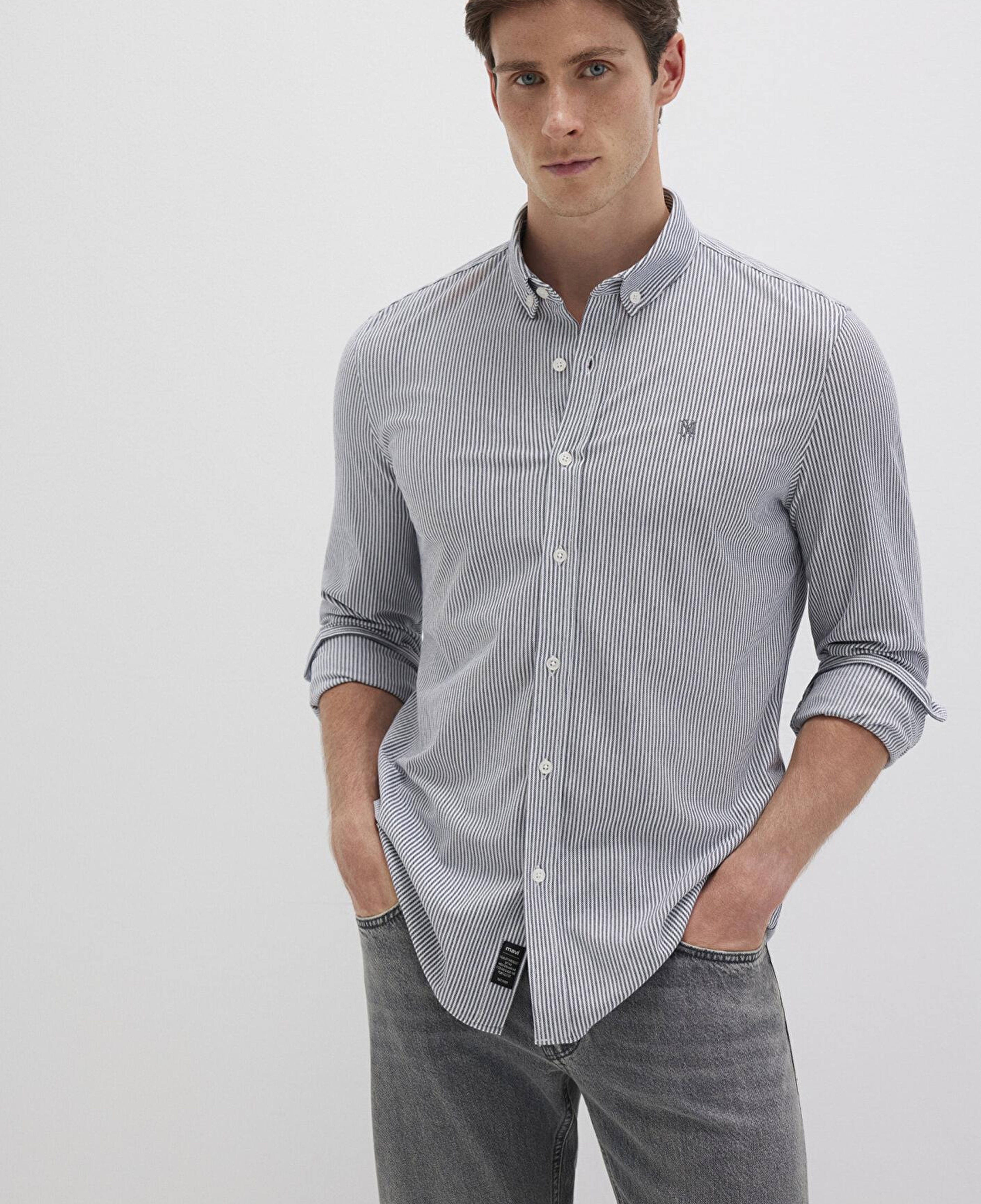 Mavi Çizgili Lacivert Gömlek Slim Fit / Dar Kesim 0211402-91331