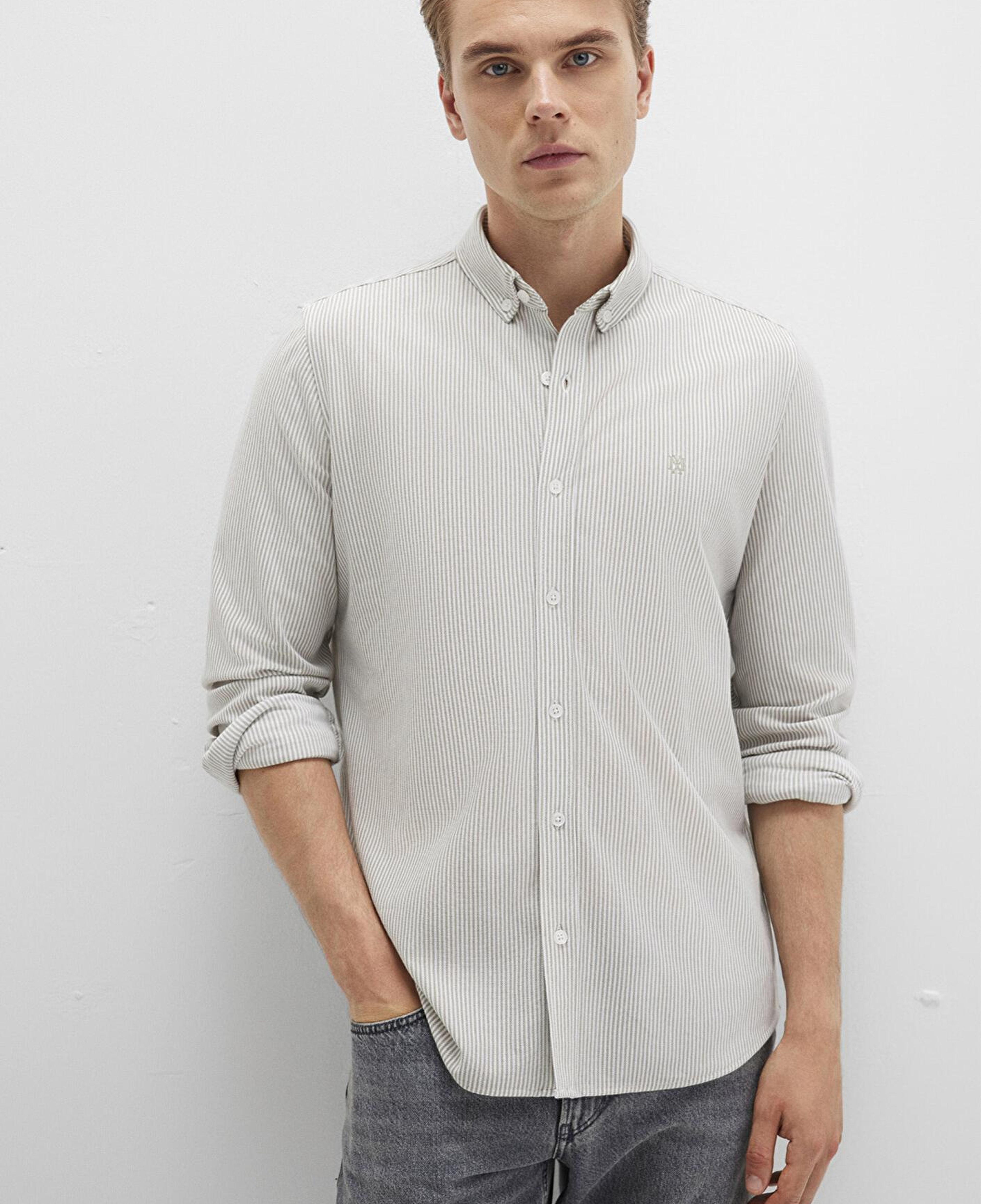 Mavi Çizgili Haki Gömlek Slim Fit / Dar Kesim 0211402-91332