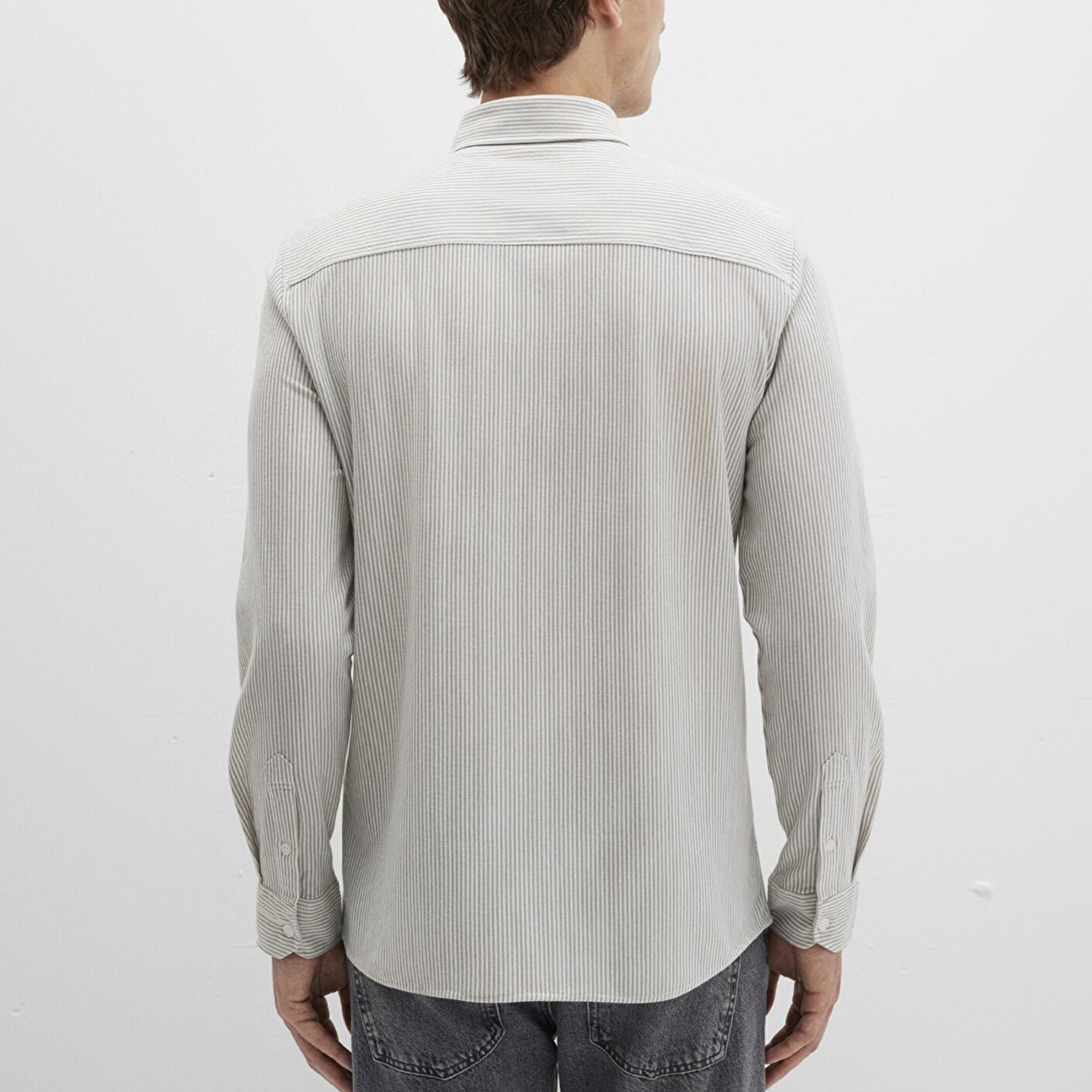 Mavi Çizgili Haki Gömlek Slim Fit / Dar Kesim 0211402-91332