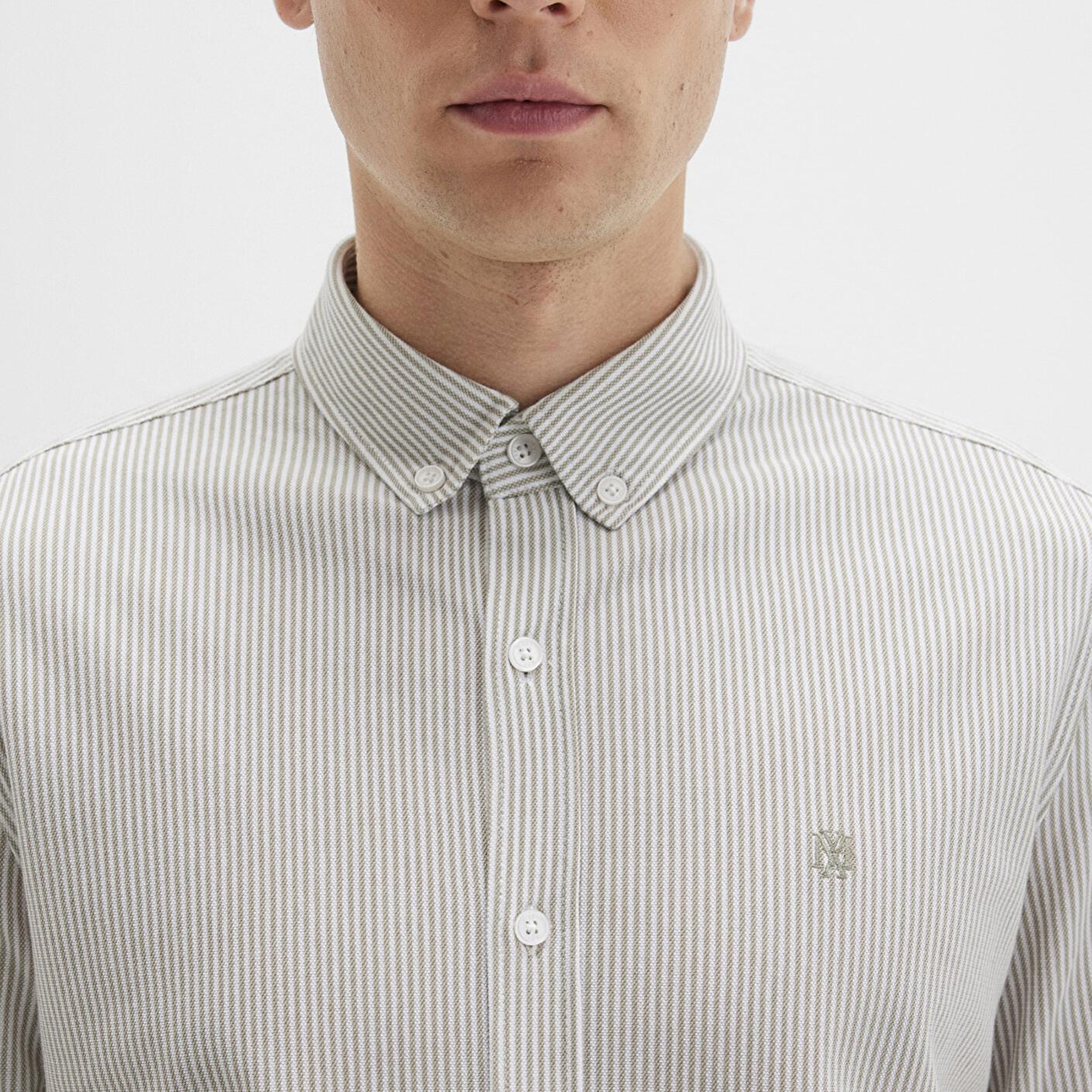 Mavi Çizgili Haki Gömlek Slim Fit / Dar Kesim 0211402-91332