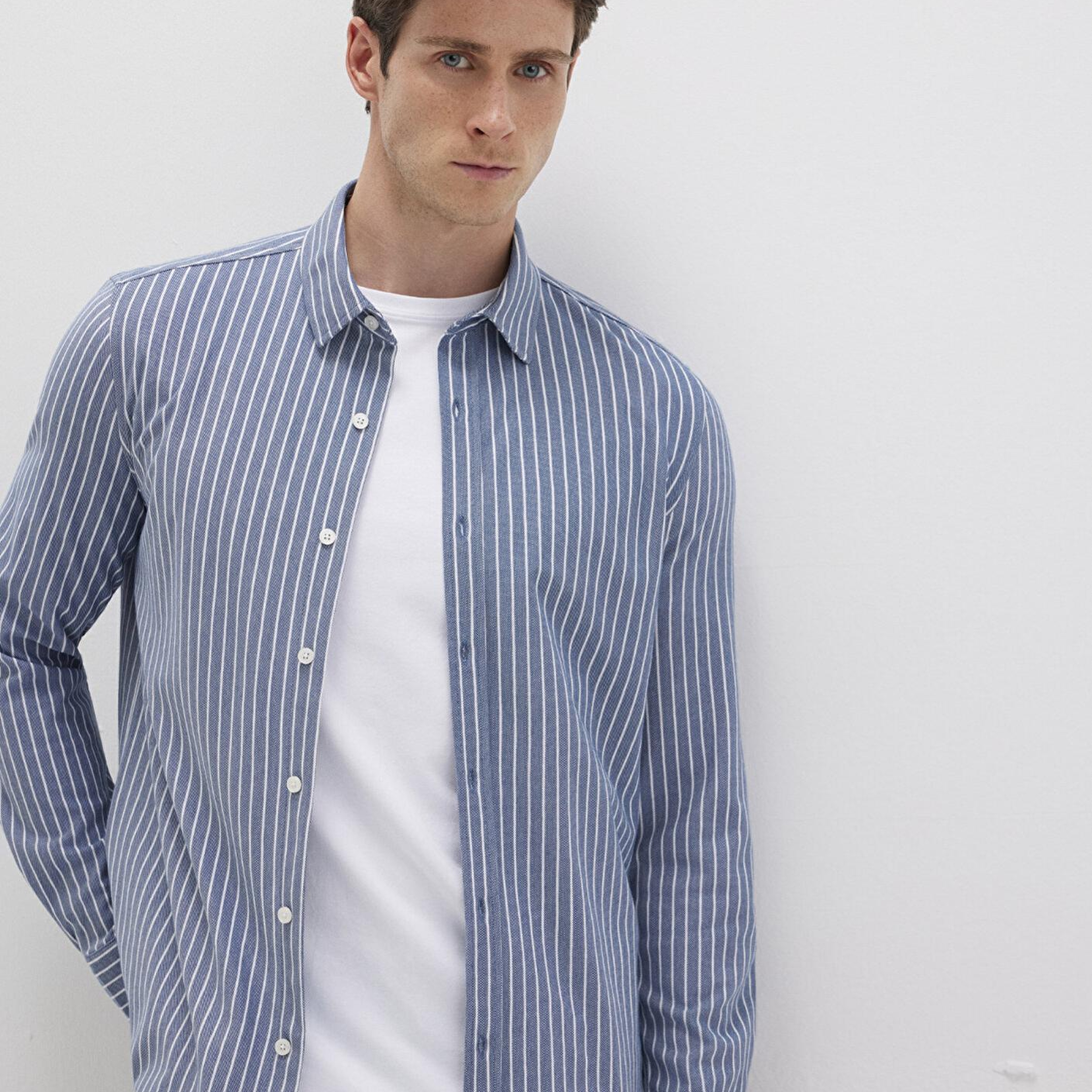 Mavi Çizgili Mavi Gömlek Slim Fit / Dar Kesim 0211404-91333