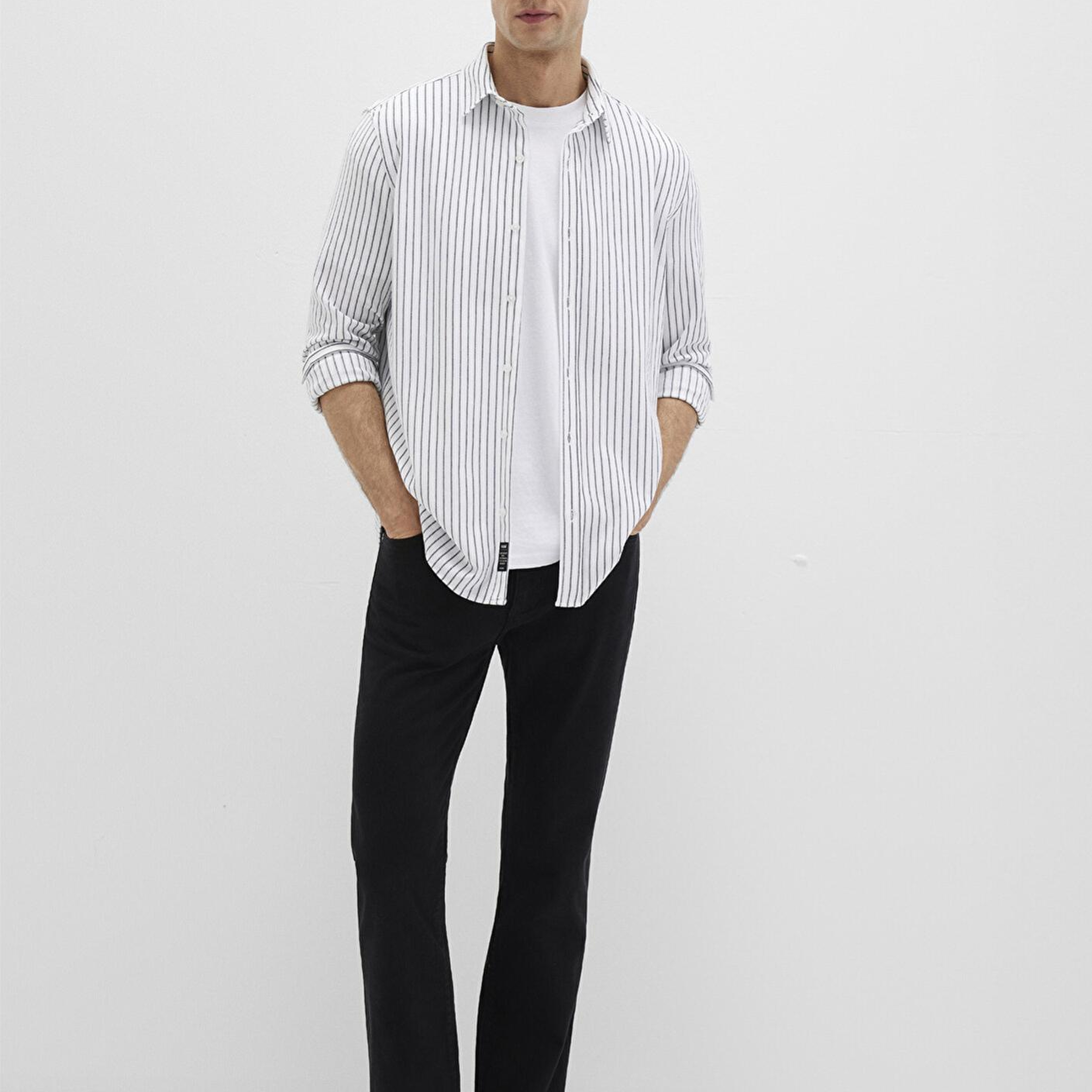 Mavi Çizgili Beyaz Gömlek Slim Fit / Dar Kesim 0211403-91334