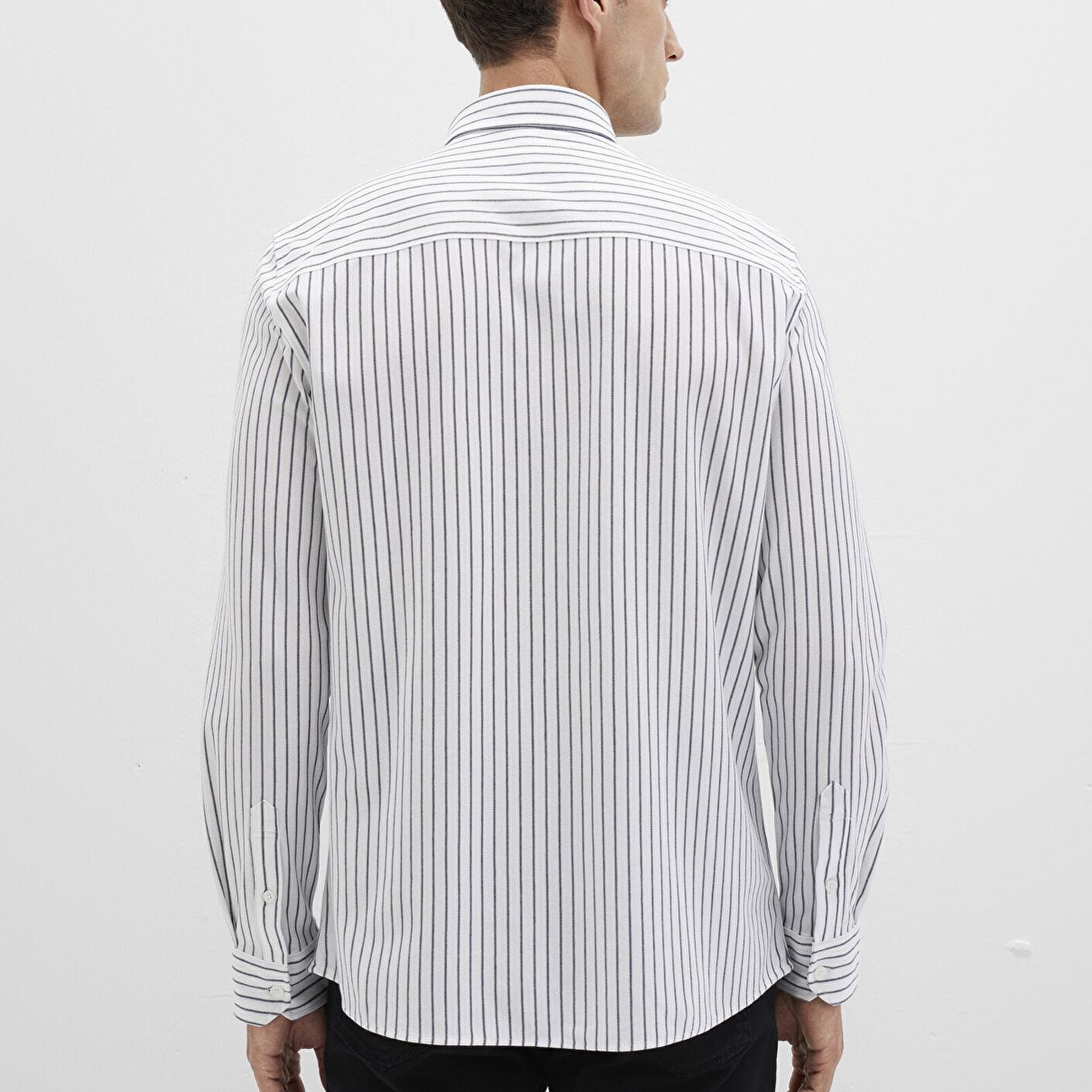 Mavi Çizgili Beyaz Gömlek Slim Fit / Dar Kesim 0211403-91334