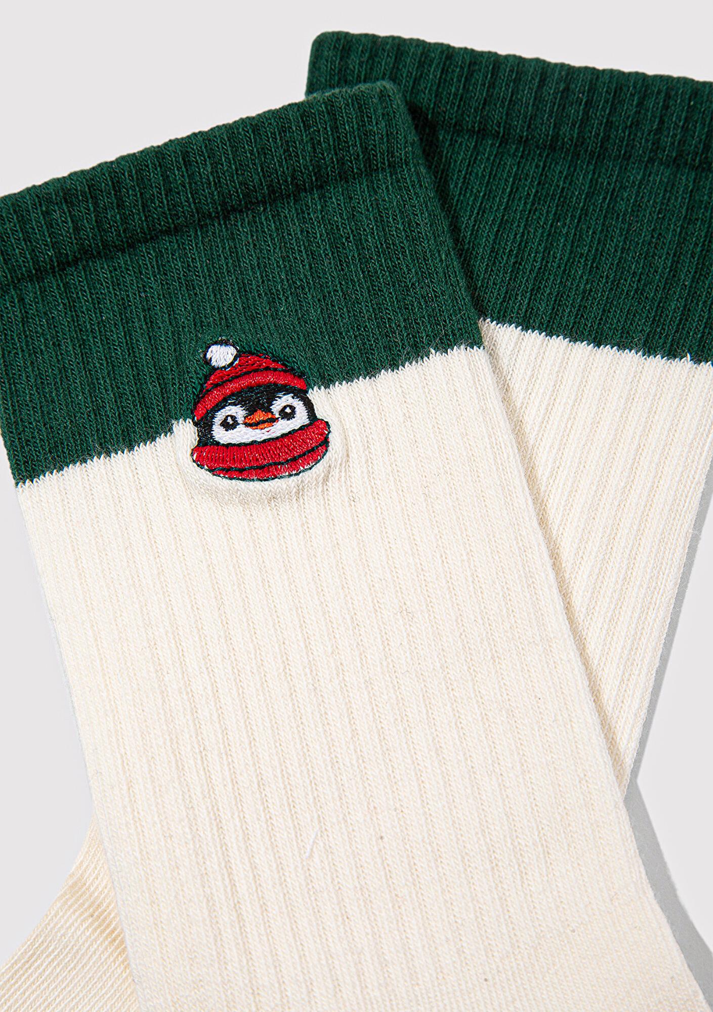 Mavi Yılbaşı Temalı Ekru Bot Çorabı 1913700-70007