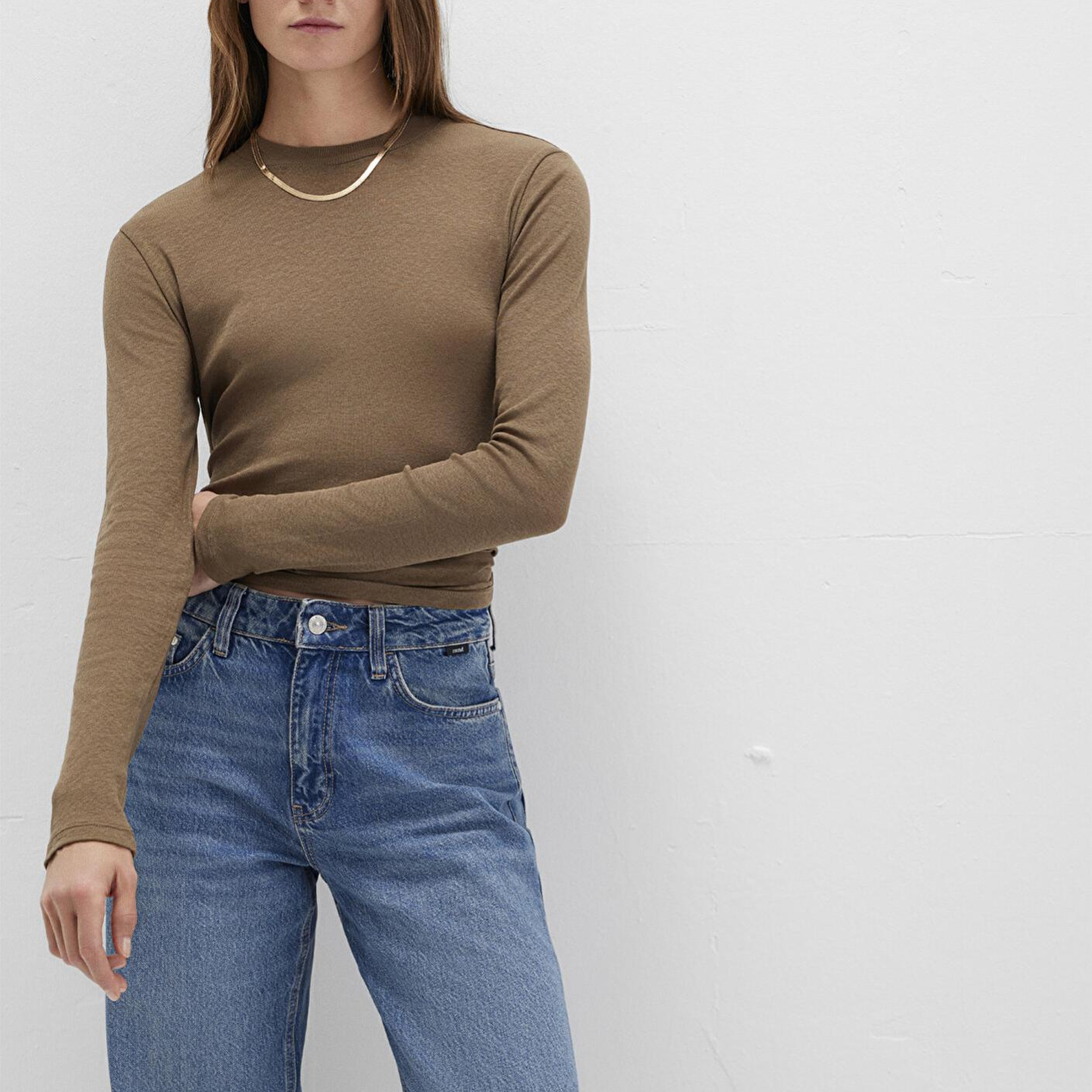 Mavi Uzun Kollu Kahverengi Tişört Slim Fit / Dar Kesim 1613352-71590