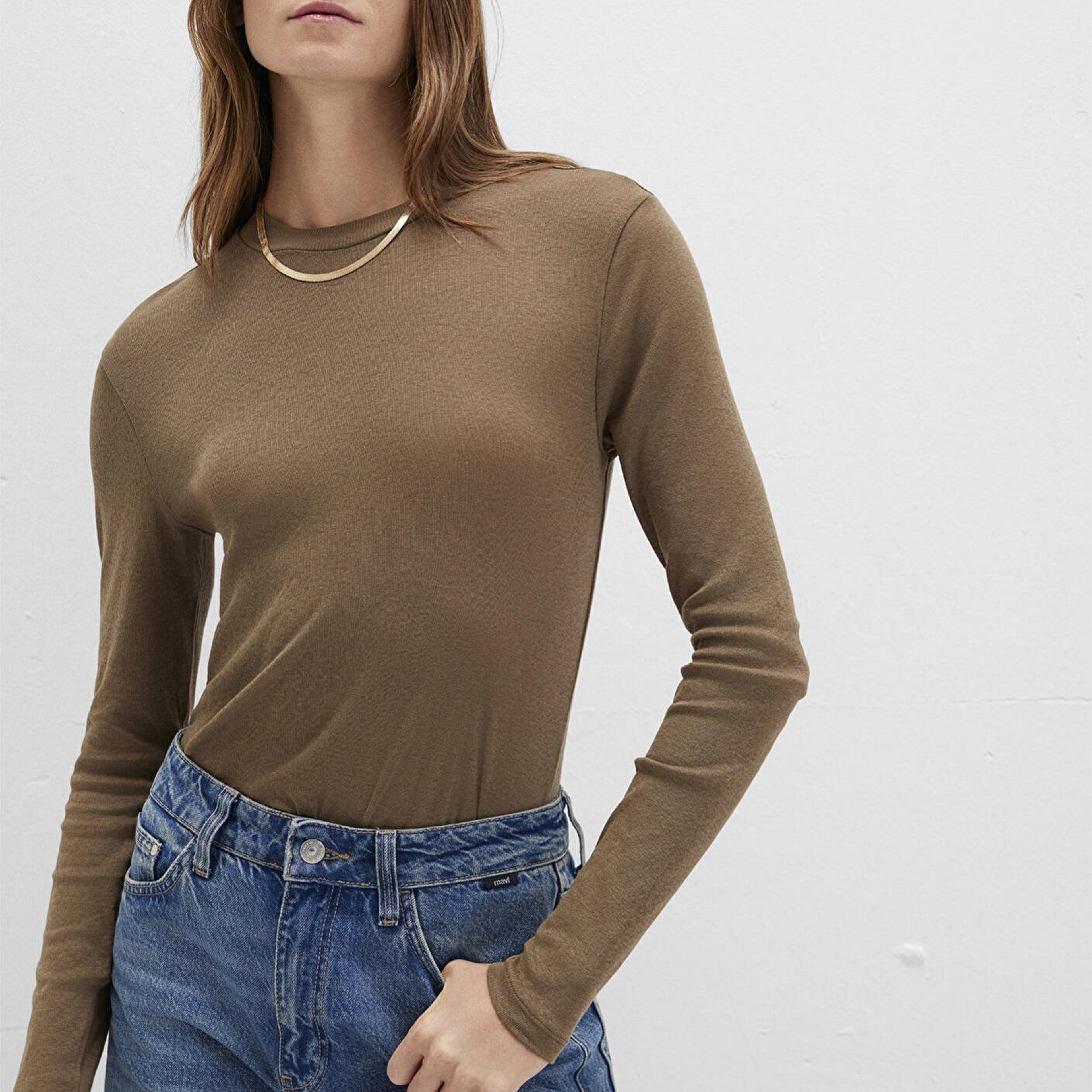 Mavi Uzun Kollu Kahverengi Tişört Slim Fit / Dar Kesim 1613352-71590